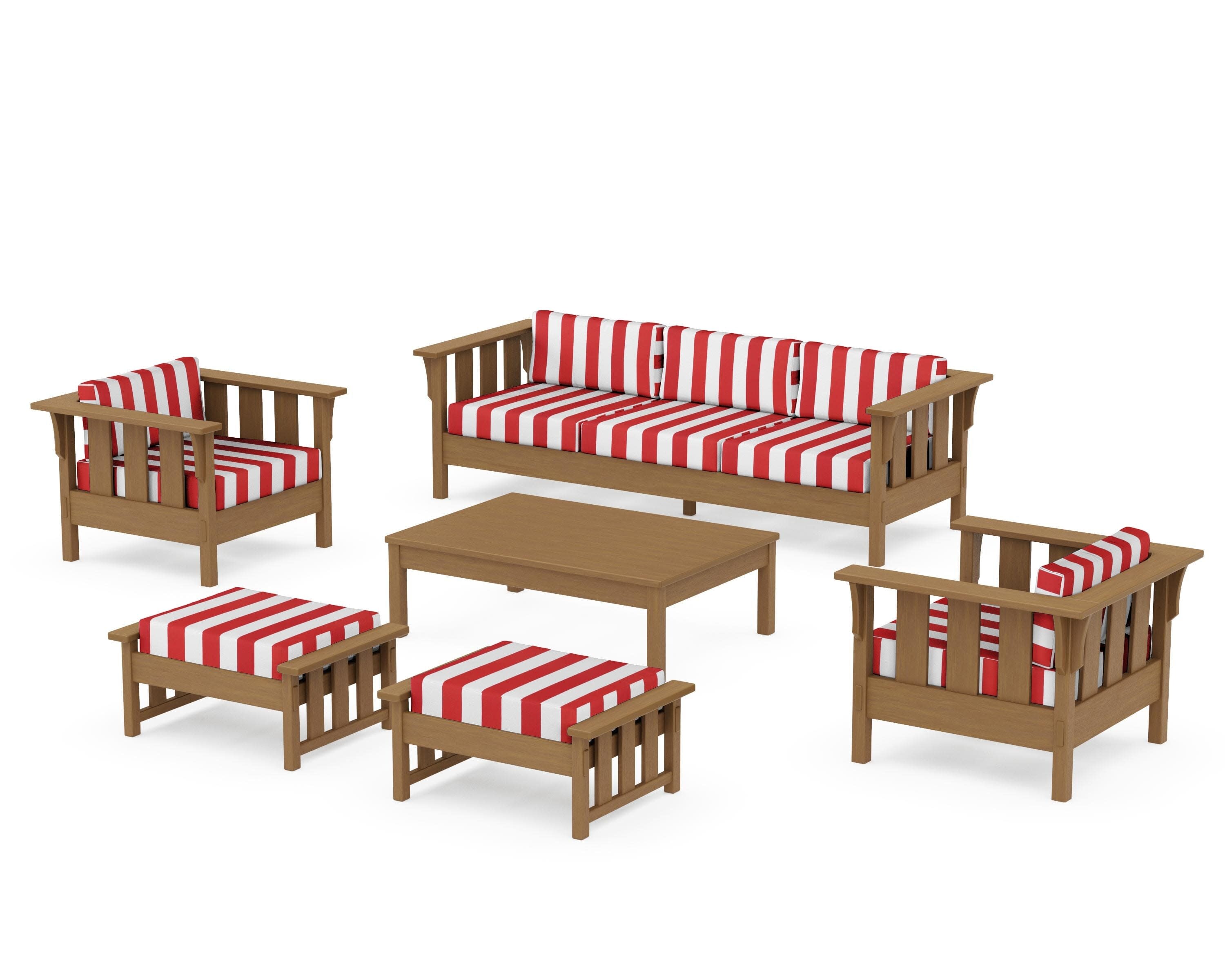 Acadia 6-Piece Lounge Sofa Set in Natural / Cabana Stripe Crimson