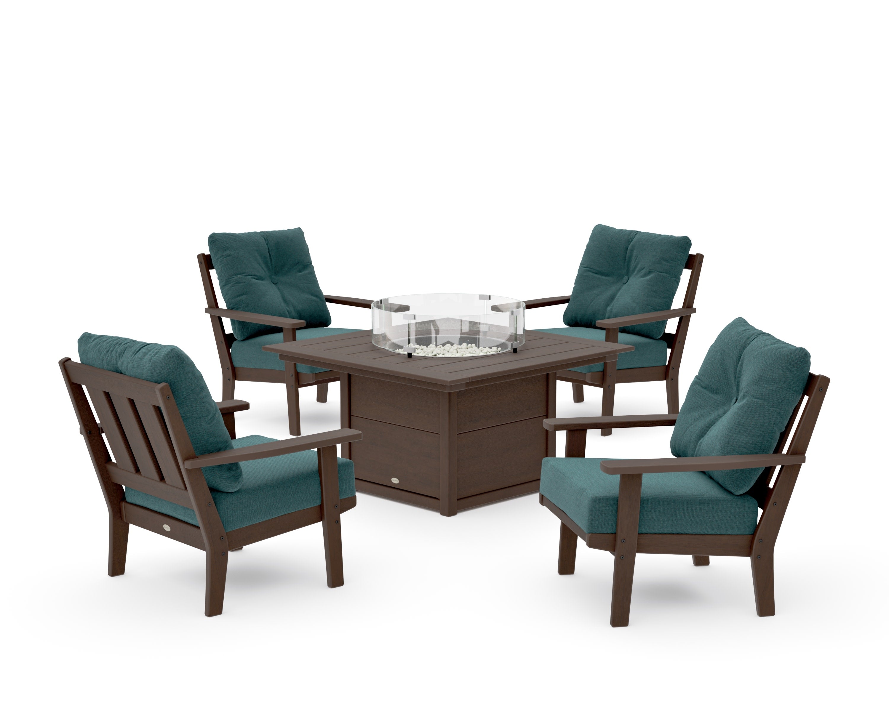 Oxford 5-Piece Deep Seating Set with Fire Pit Table in Kona / Ocean Teal