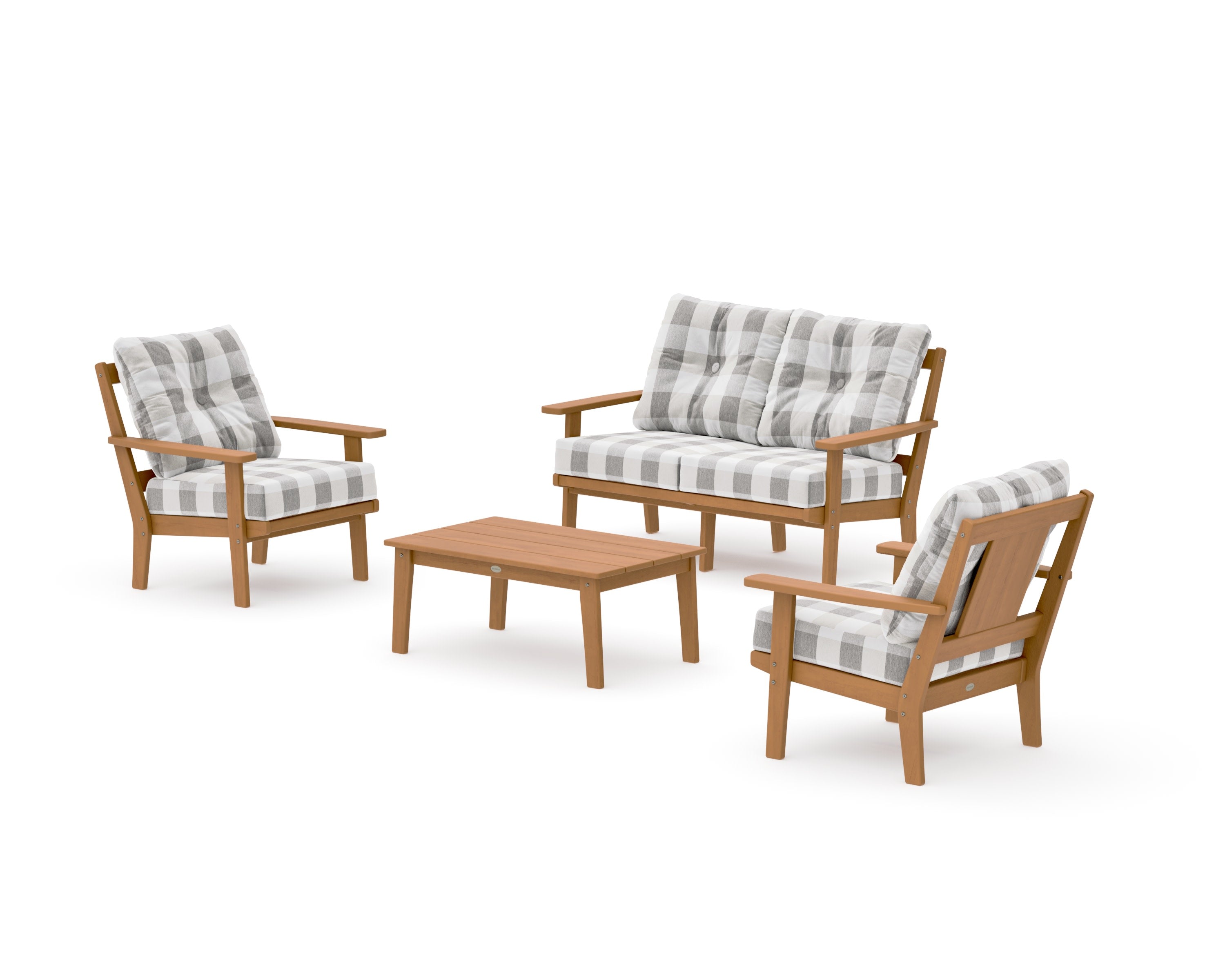 Prairie 4-Piece Deep Seating Set with Loveseat in Natural / Buffalo Plaid Grey Mist