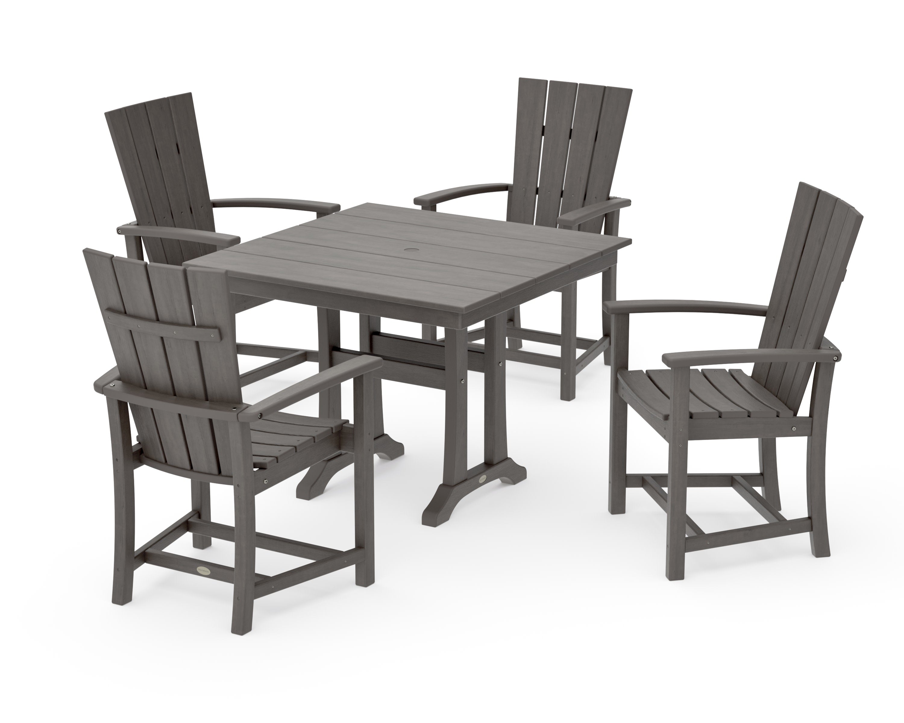 Quattro 5-Piece Farmhouse Dining Set With Trestle Legs in Driftwood