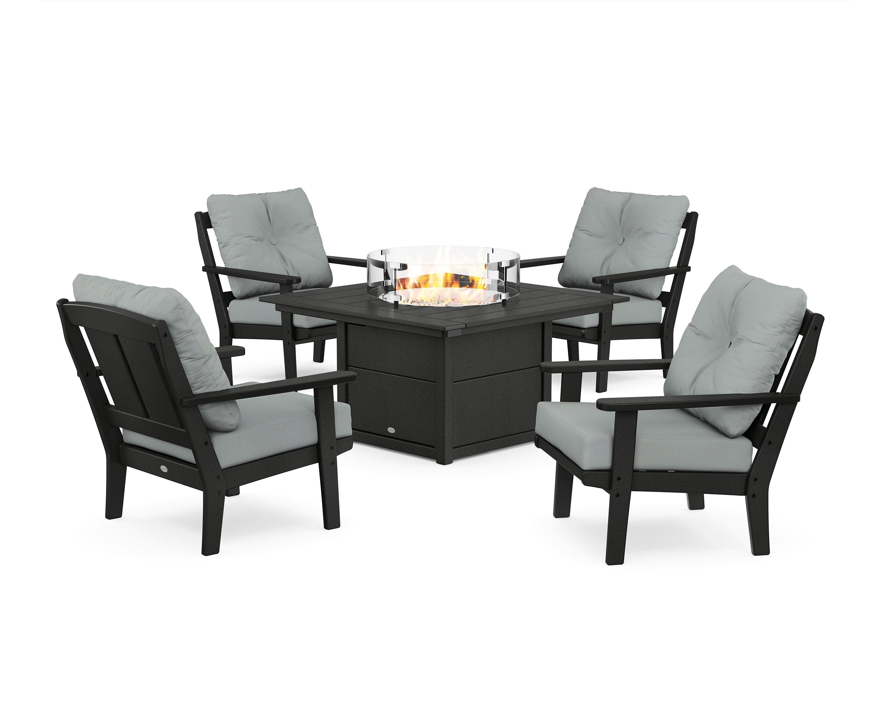 Mission 5-Piece Deep Seating Set with Fire Pit Table in Black / Spa