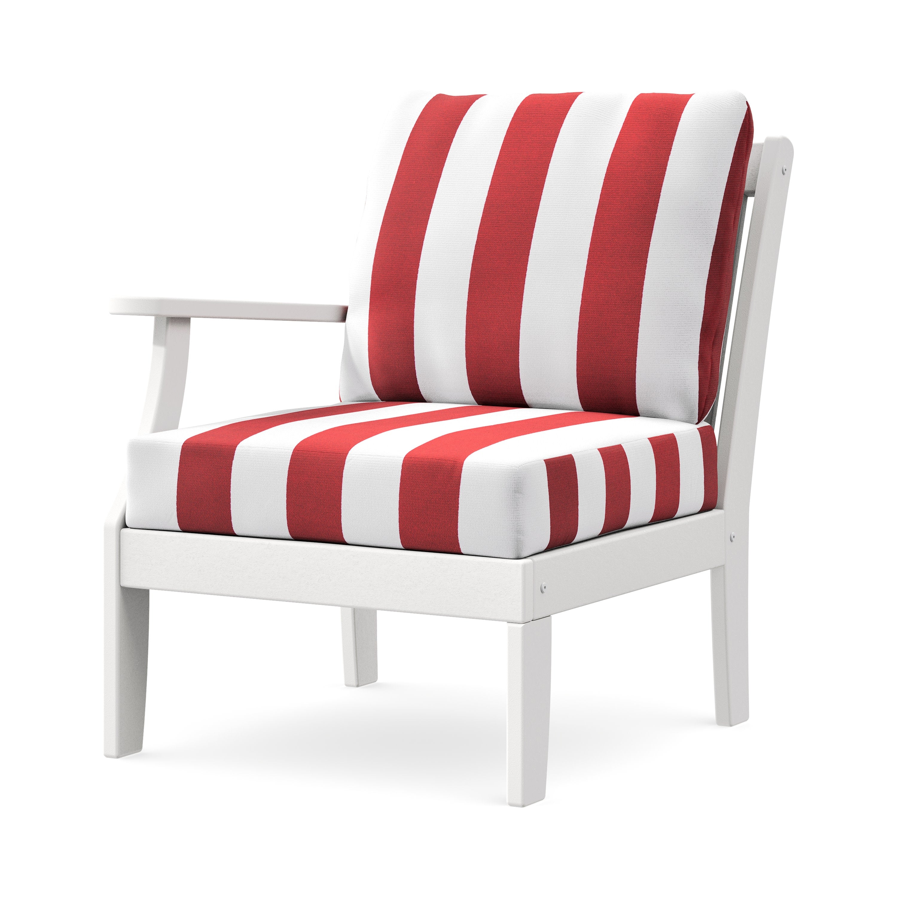 Braxton Modular Left Arm Chair in White / Cabana Stripe Crimson