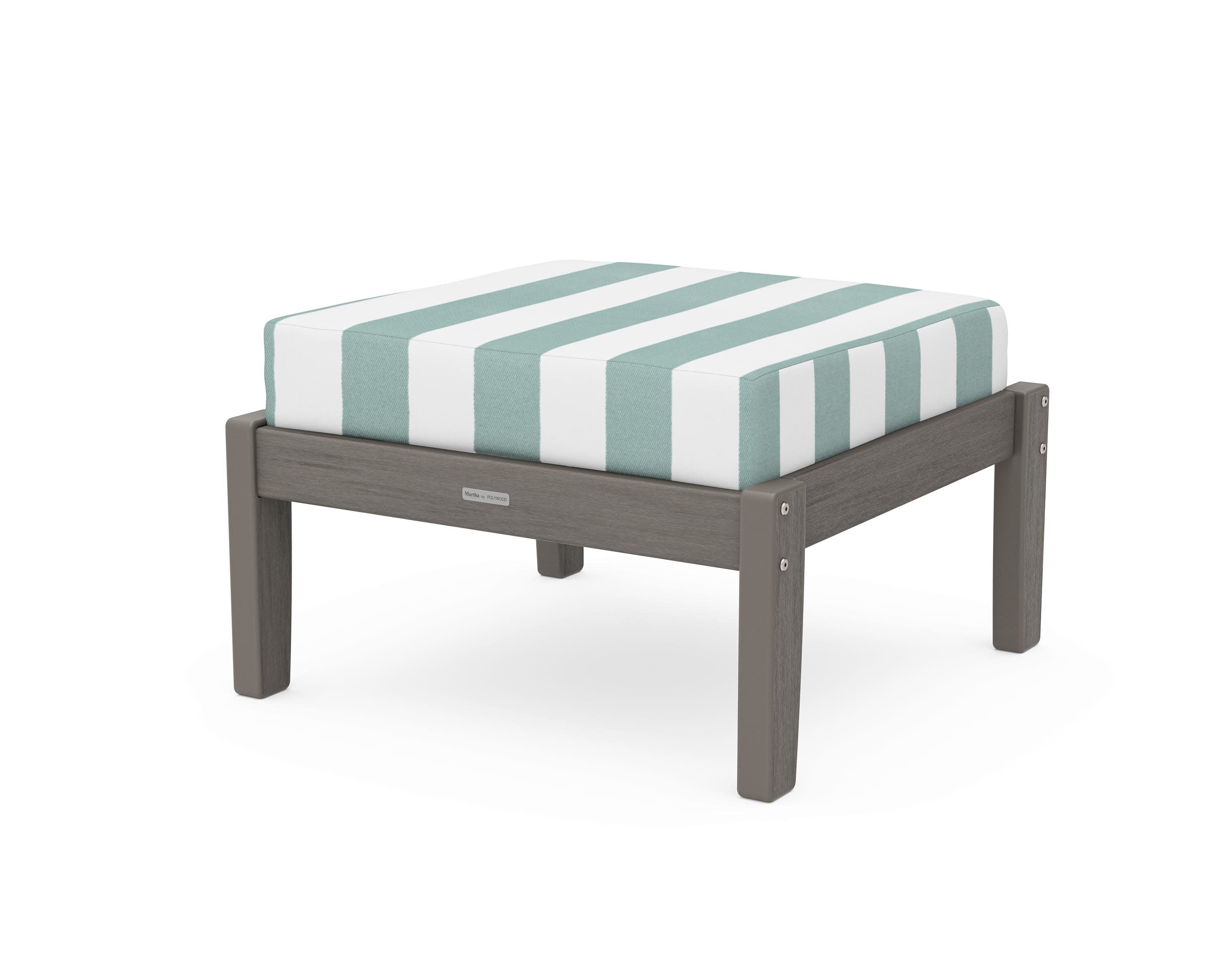 Chinoiserie Deep Seating Ottoman in Driftwood / Cabana Stripe Glacier Spa