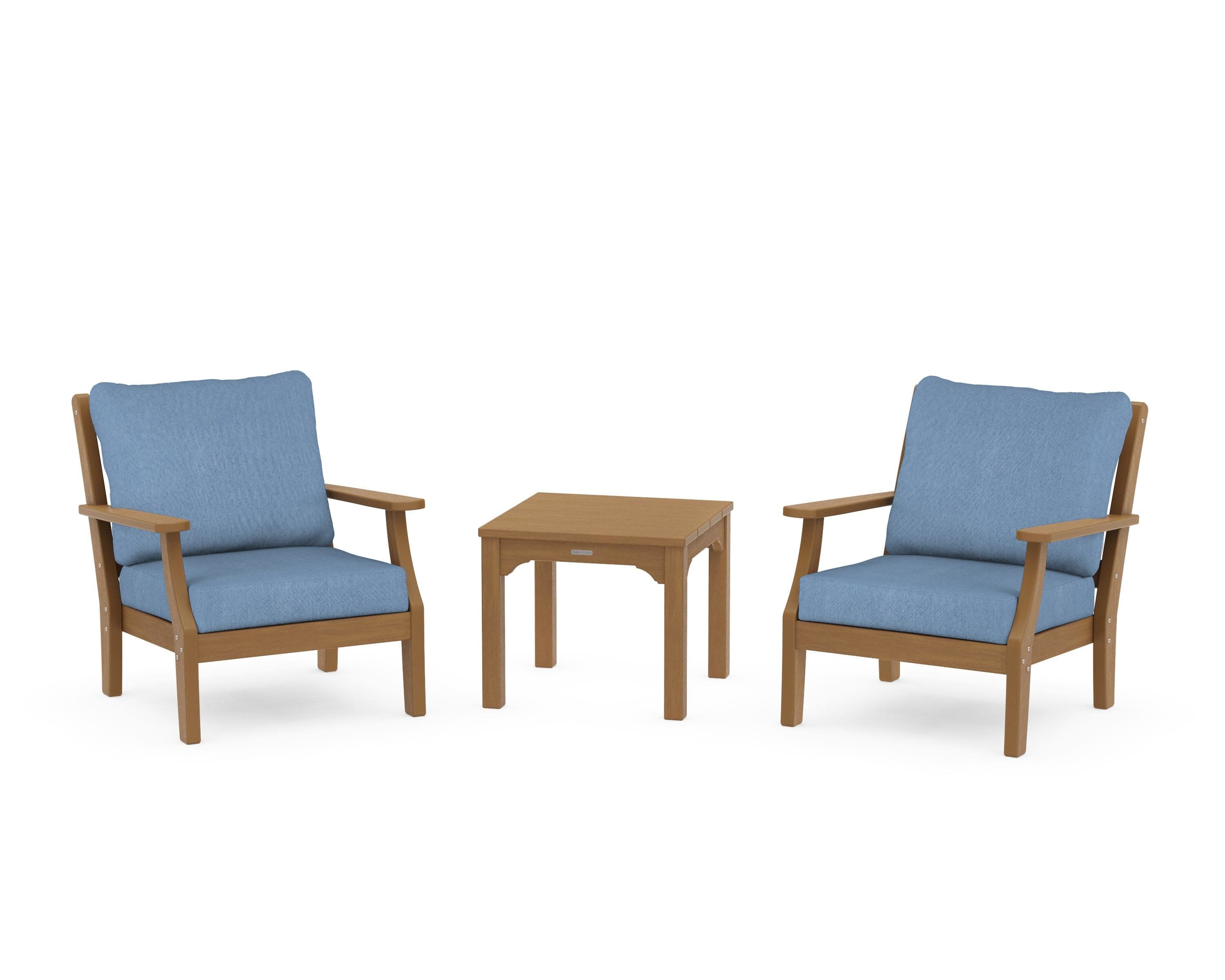 Chinoiserie 3-Piece Deep Seating Set in Natural / Sky Blue