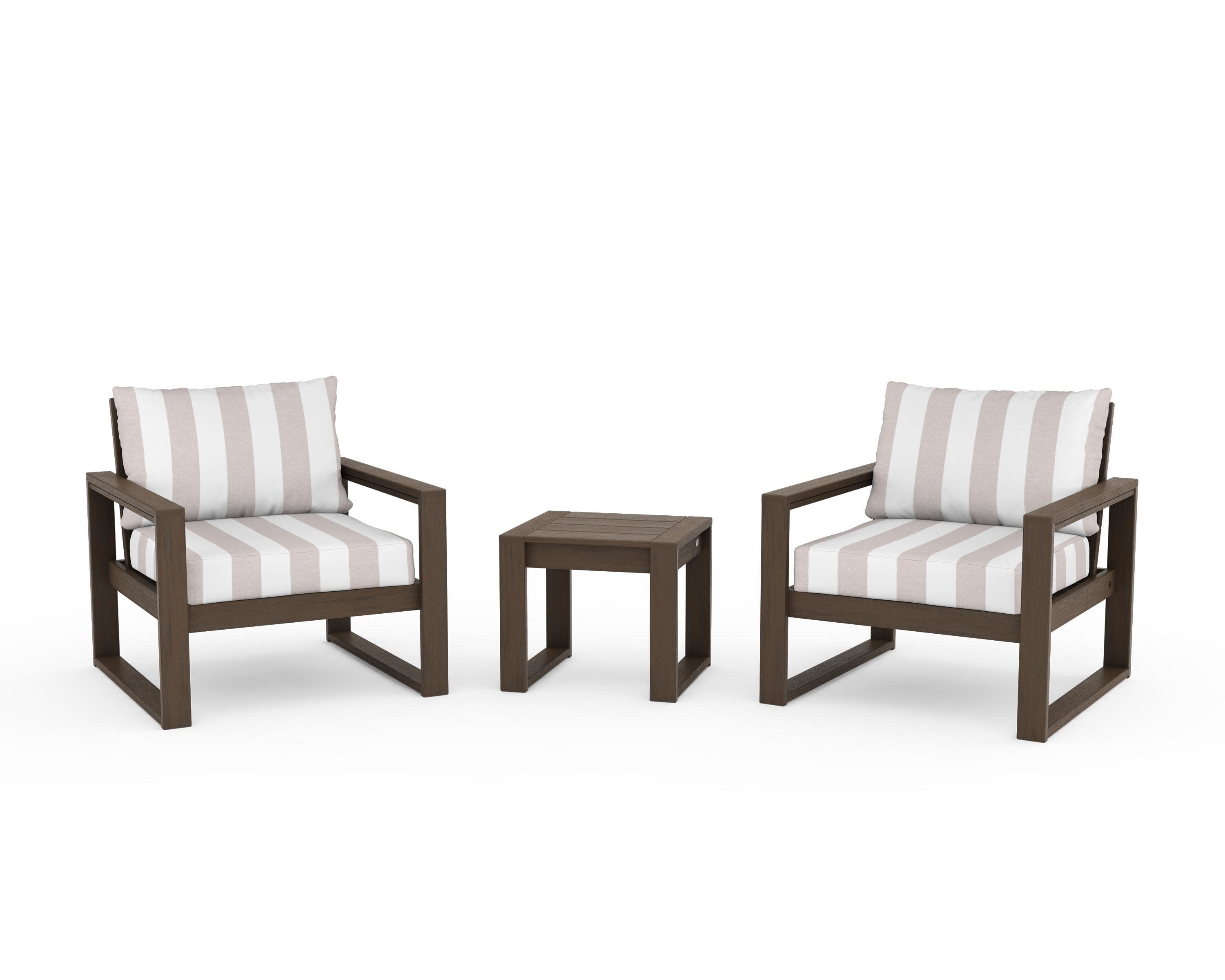 EDGE Sectional 3-Piece Deep Seating Set in Kona / Cabana Stripe Dune Burlap