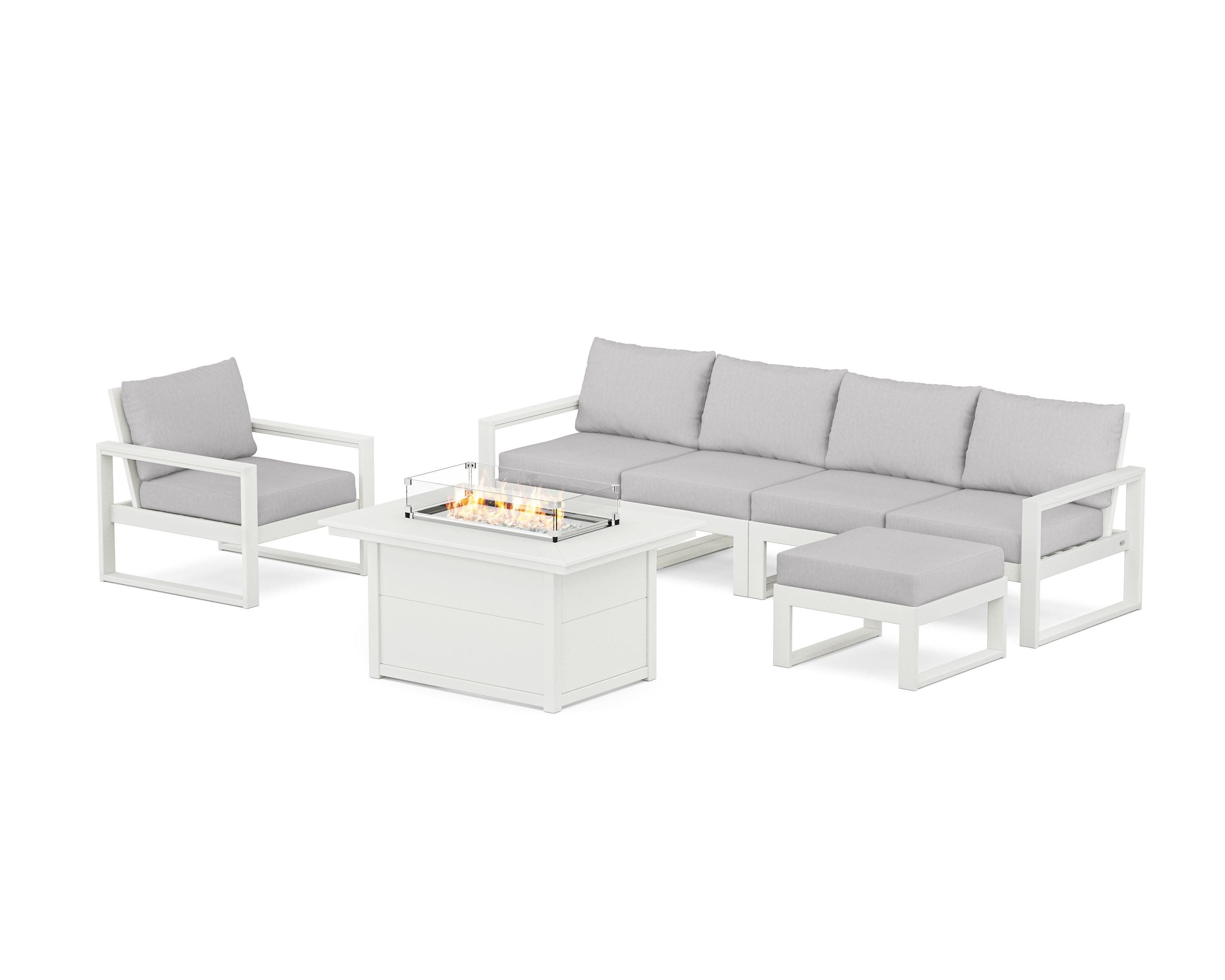 EDGE Sectional Lounge and Fire Pit Set in Vintage White / Granite