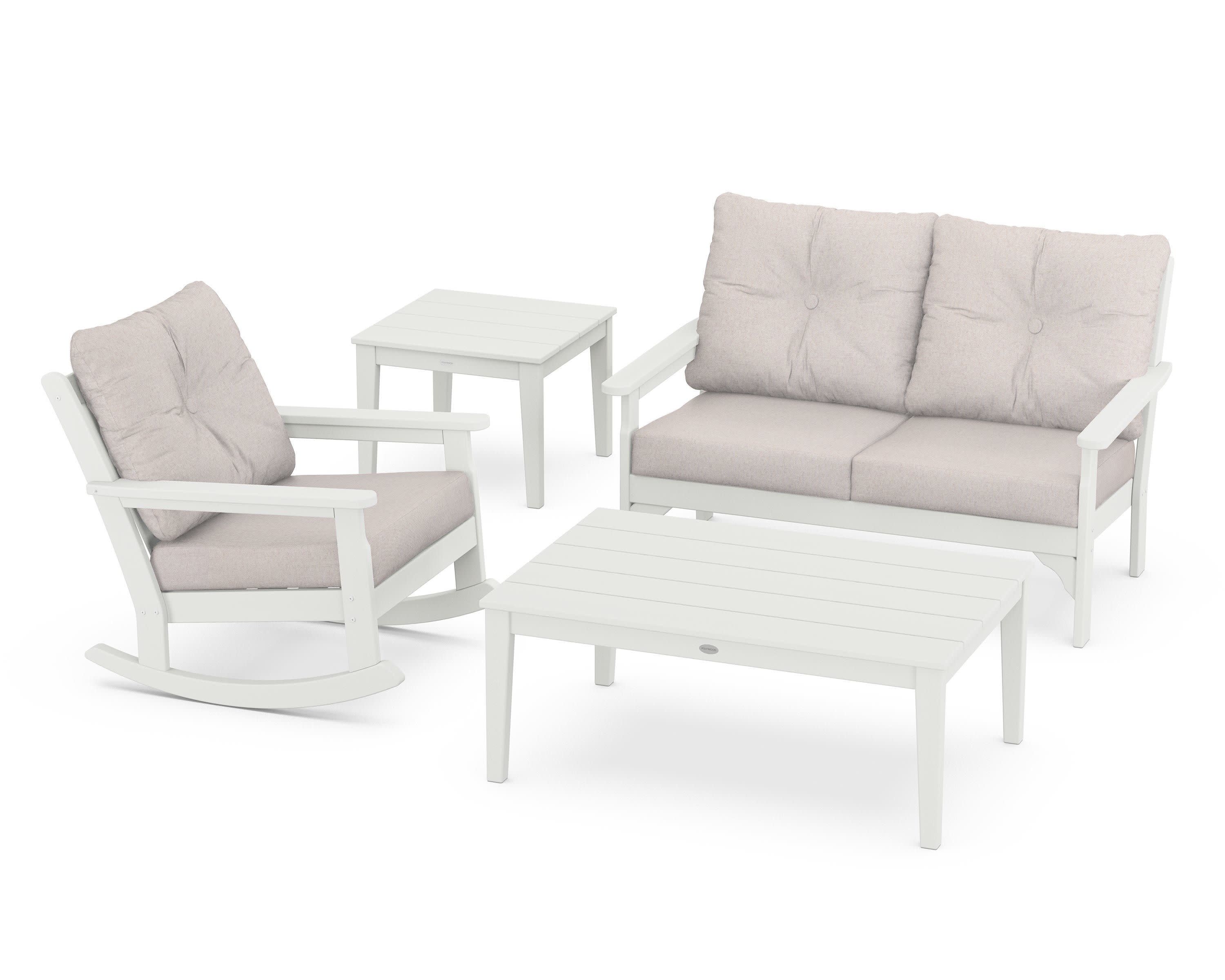 Vineyard 4-Piece Deep Seating Rocker Set in Vintage White / Dune Burlap