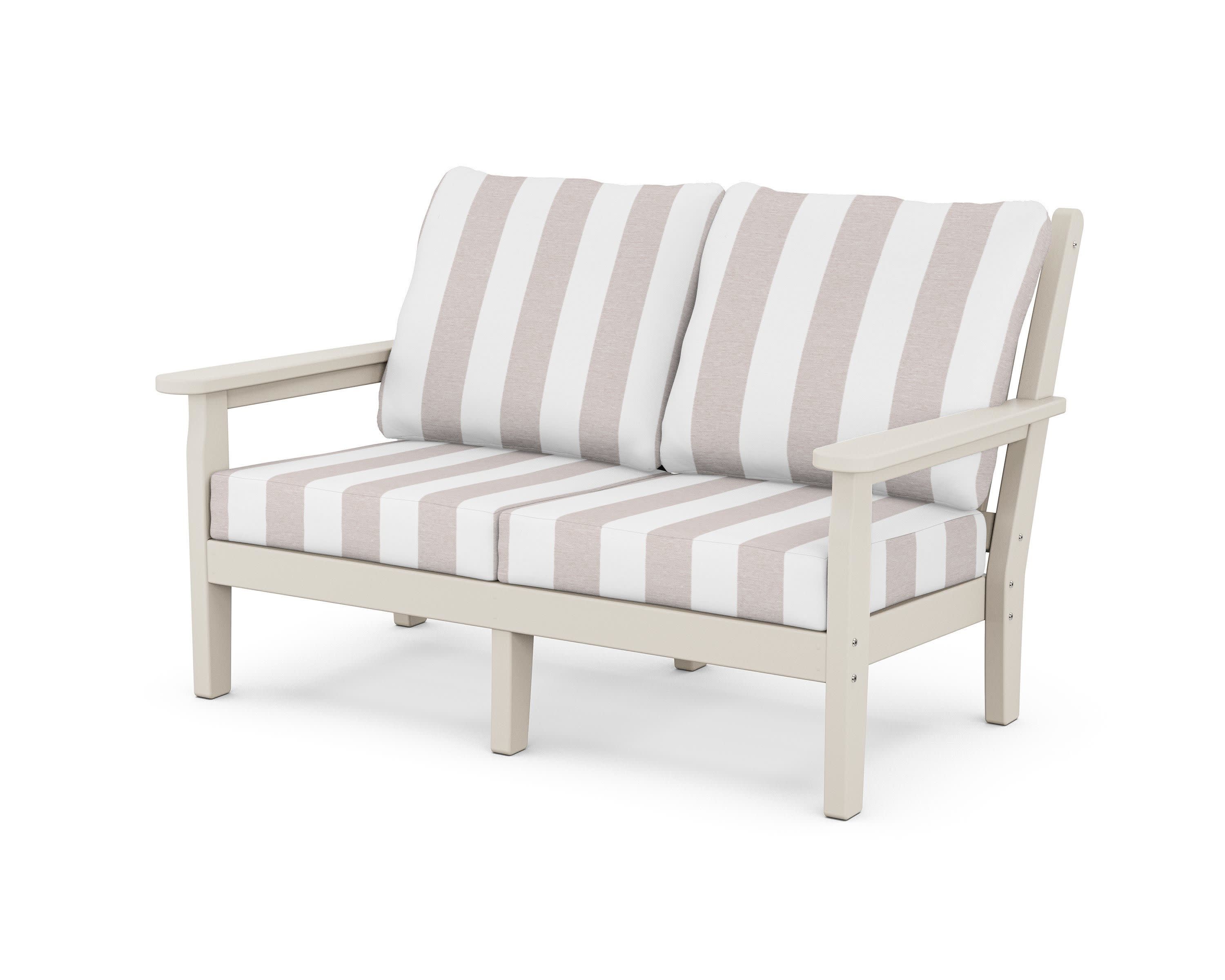 Chippendale Deep Seating Loveseat in Sand / Cabana Stripe Dune Burlap