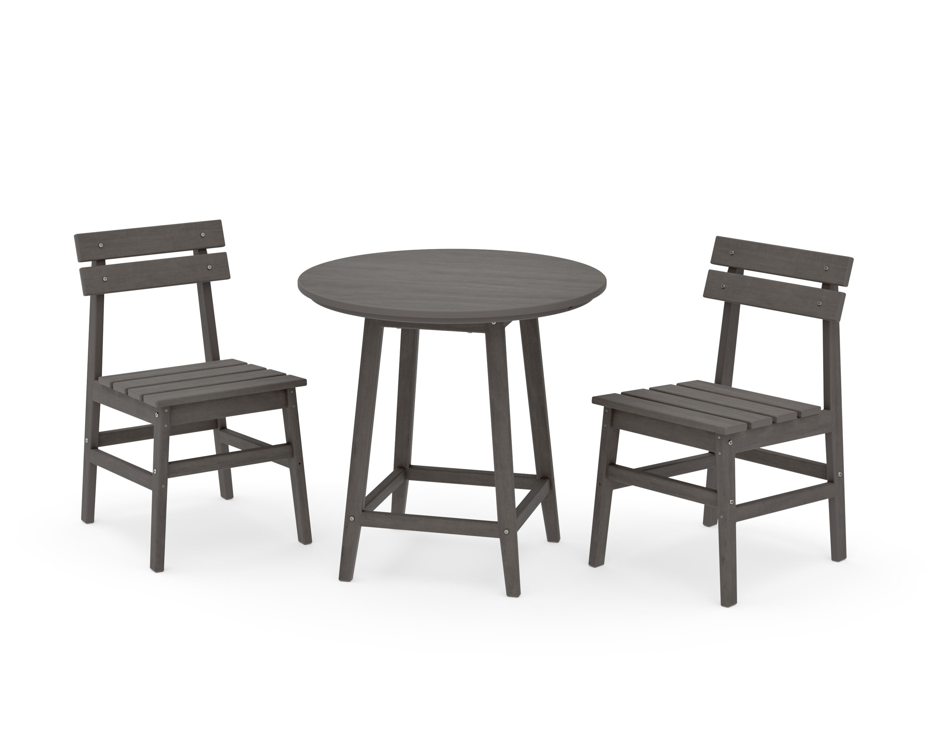 Modern Studio Plaza Chair 3-Piece Round Bistro Dining Set in Driftwood