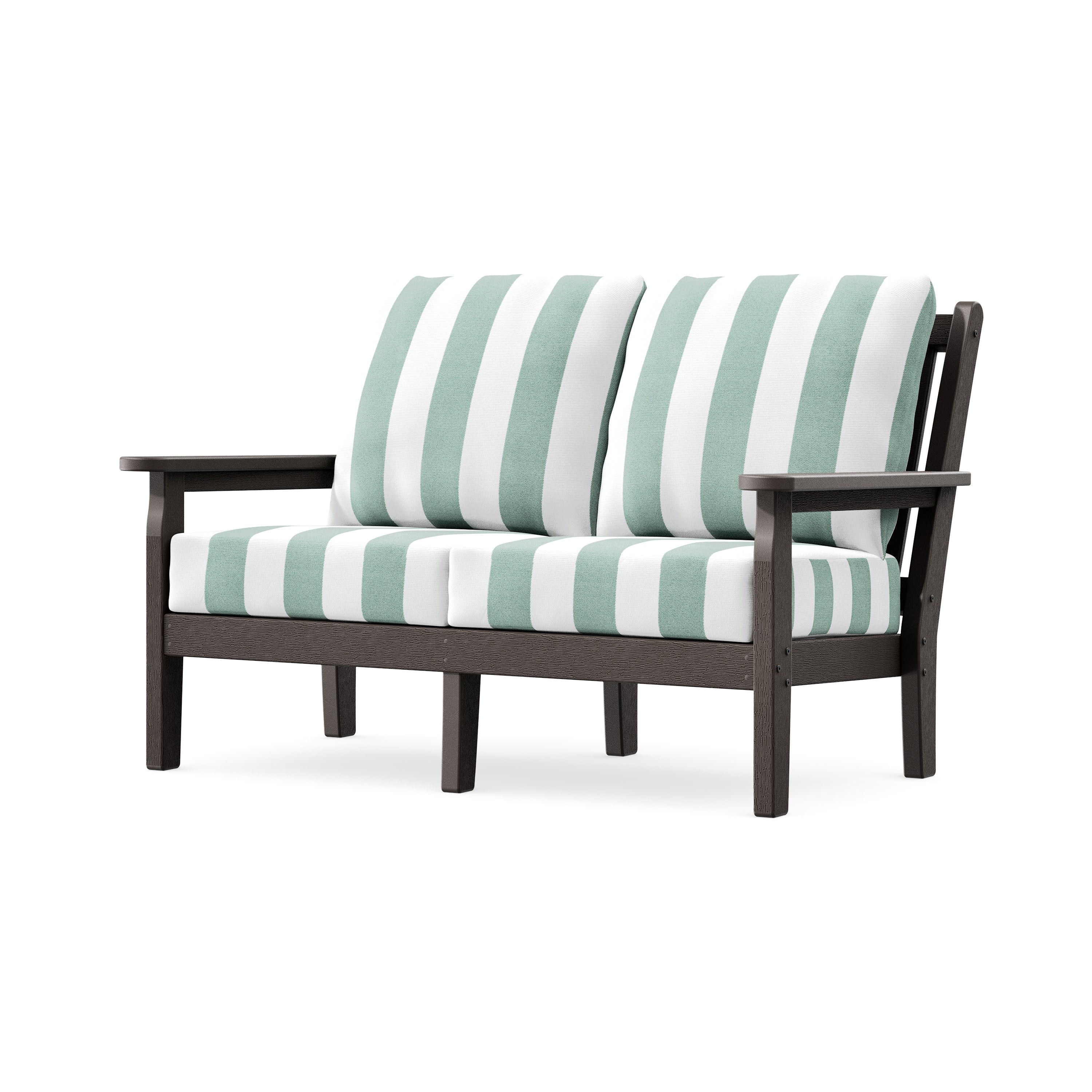 Chippendale Deep Seating Loveseat in Vintage Coffee / Cabana Stripe Glacier Spa