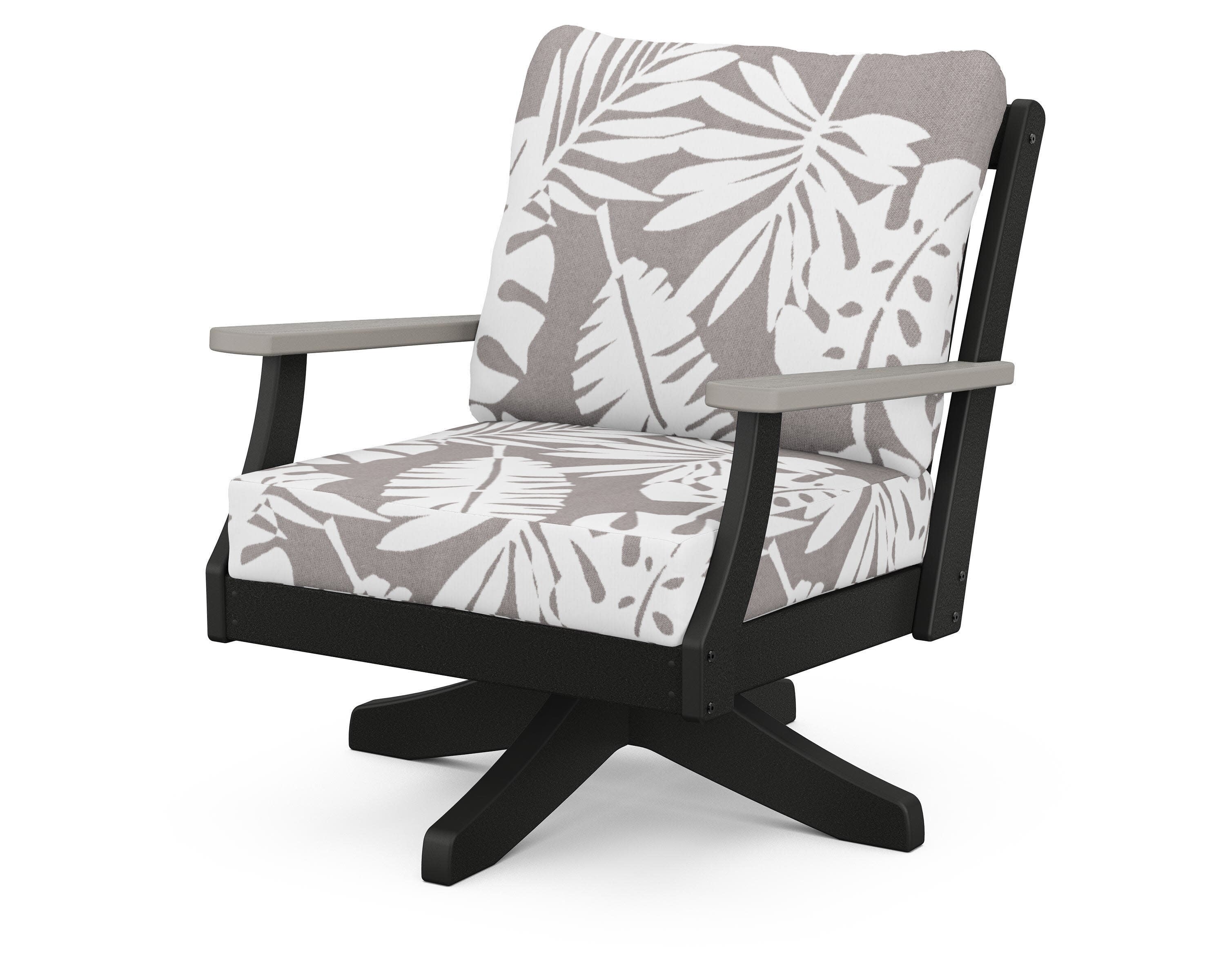 Braxton Deep Seating Swivel Chair in Black / Driftwood / Leaf Grey Mist