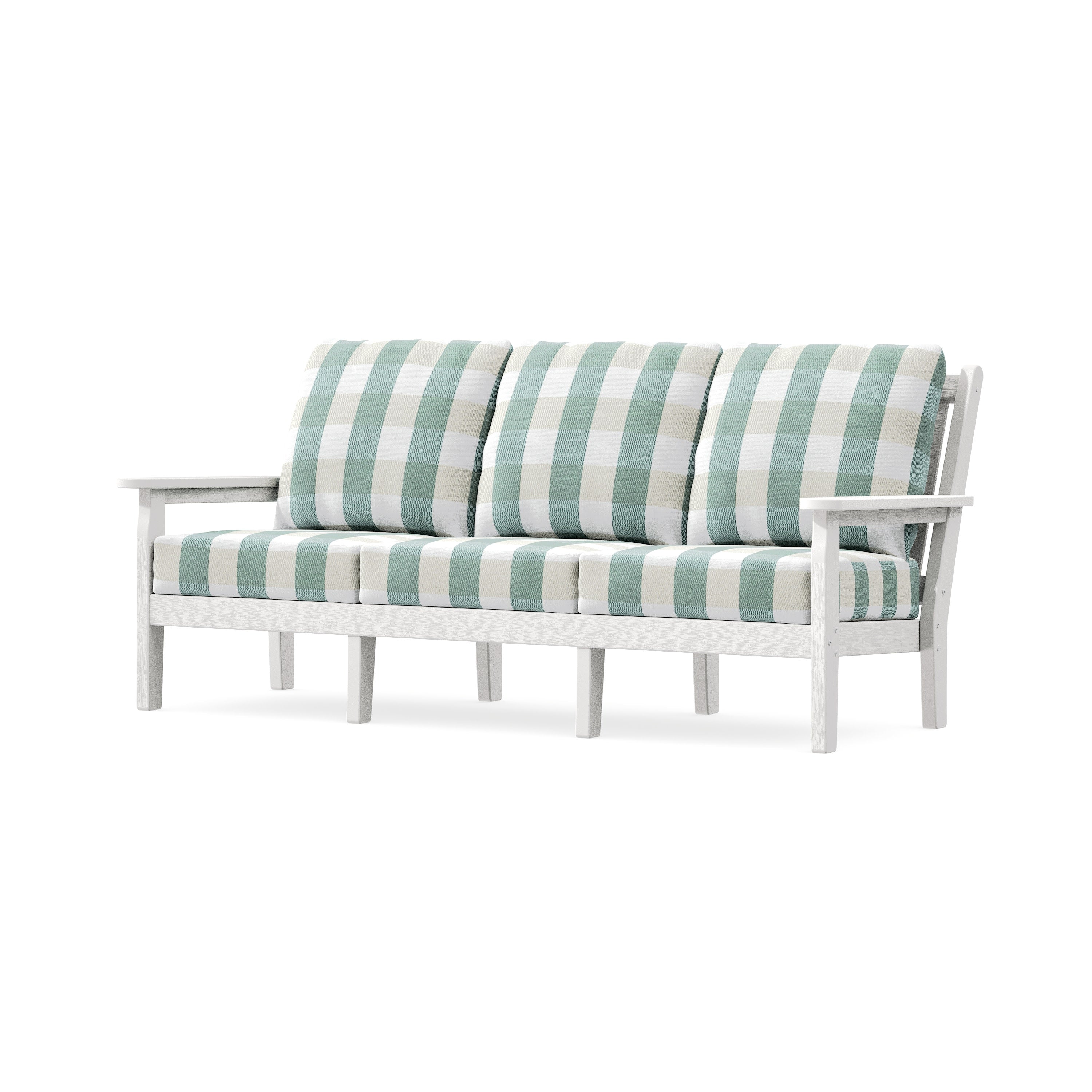 Chippendale Deep Seating Sofa in Vintage White / Buffalo Plaid Glacier Spa