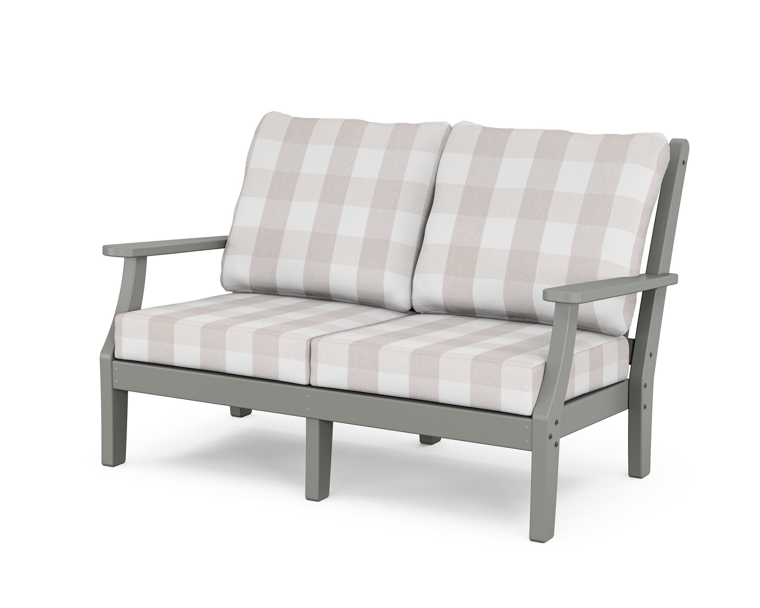 Wovendale Deep Seating Loveseat in Slate Grey / Buffalo Plaid Dune Burlap
