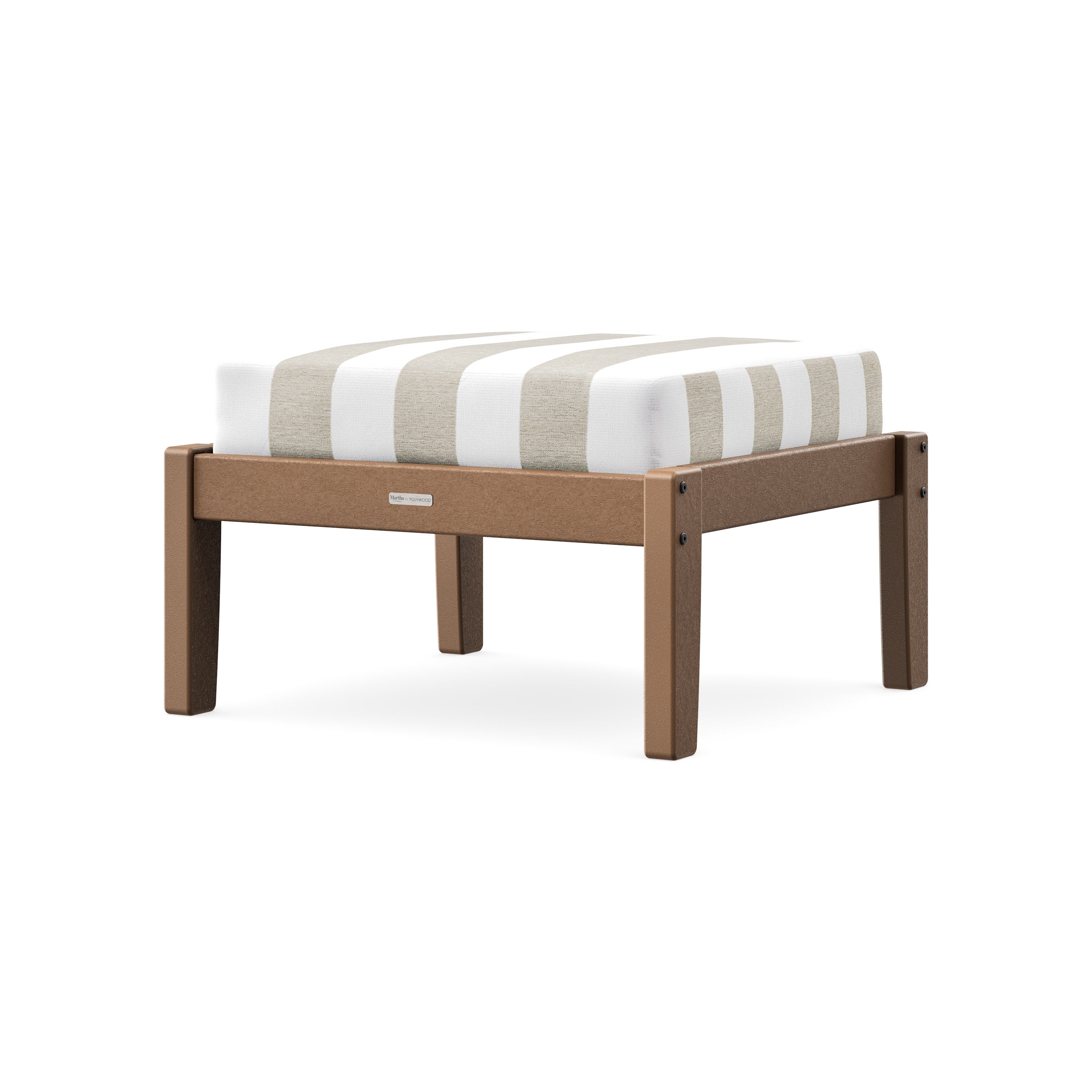 Chinoiserie Deep Seating Ottoman in Teak / Cabana Stripe Dune Burlap