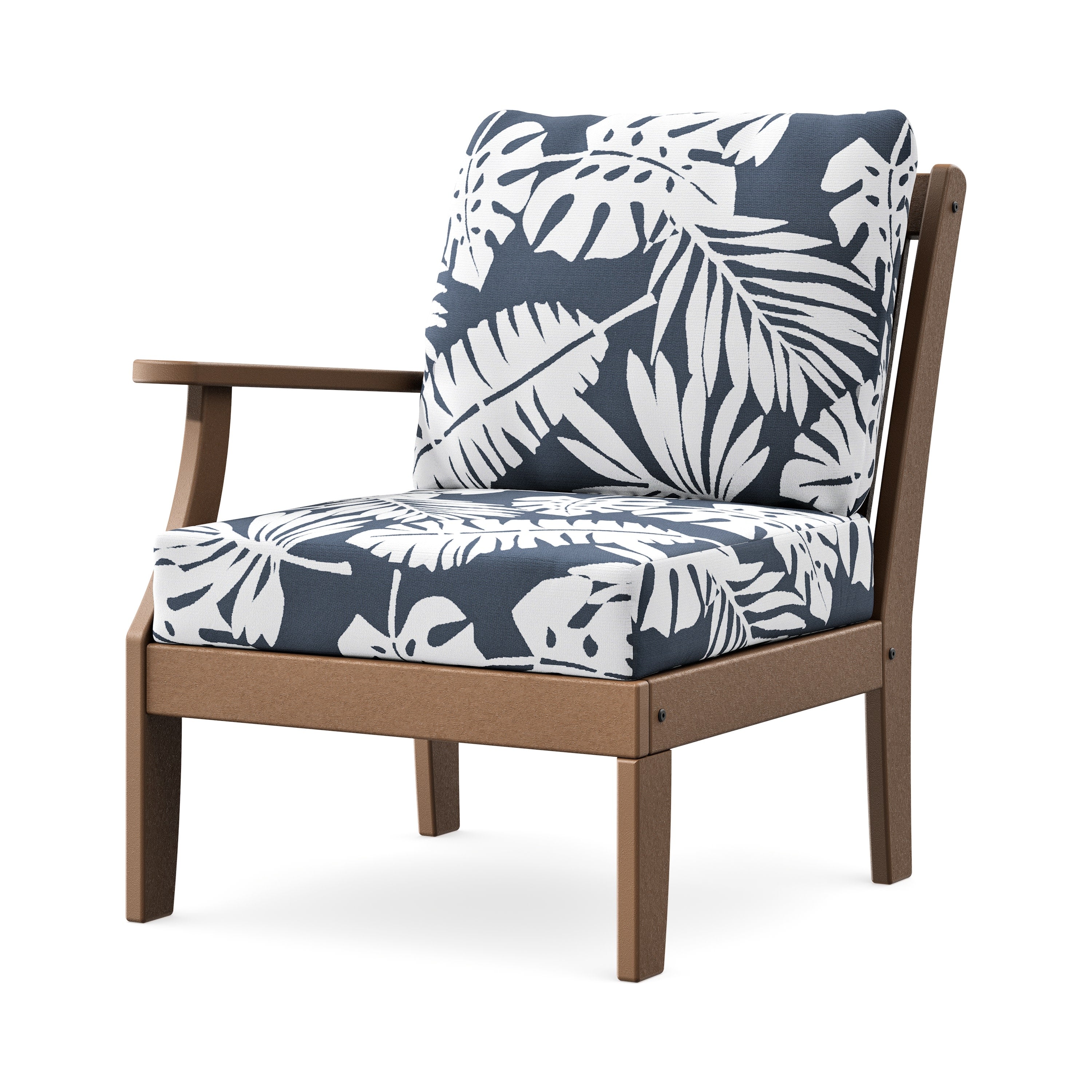 Braxton Modular Left Arm Chair in Teak / Leaf Marine Indigo