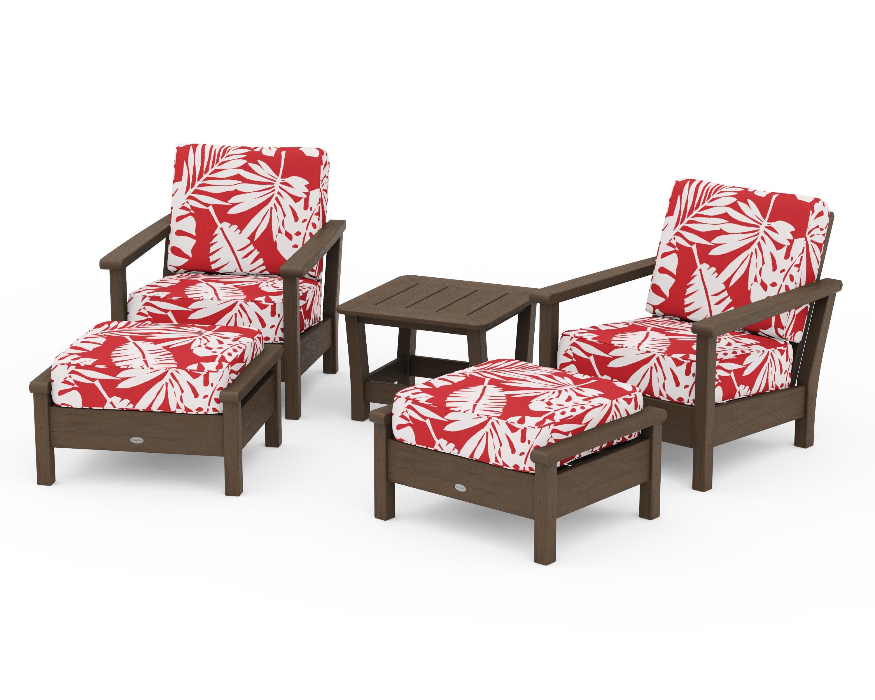 Harbour 5-Piece Deep Seating Chair Set in Kona / Leaf Crimson