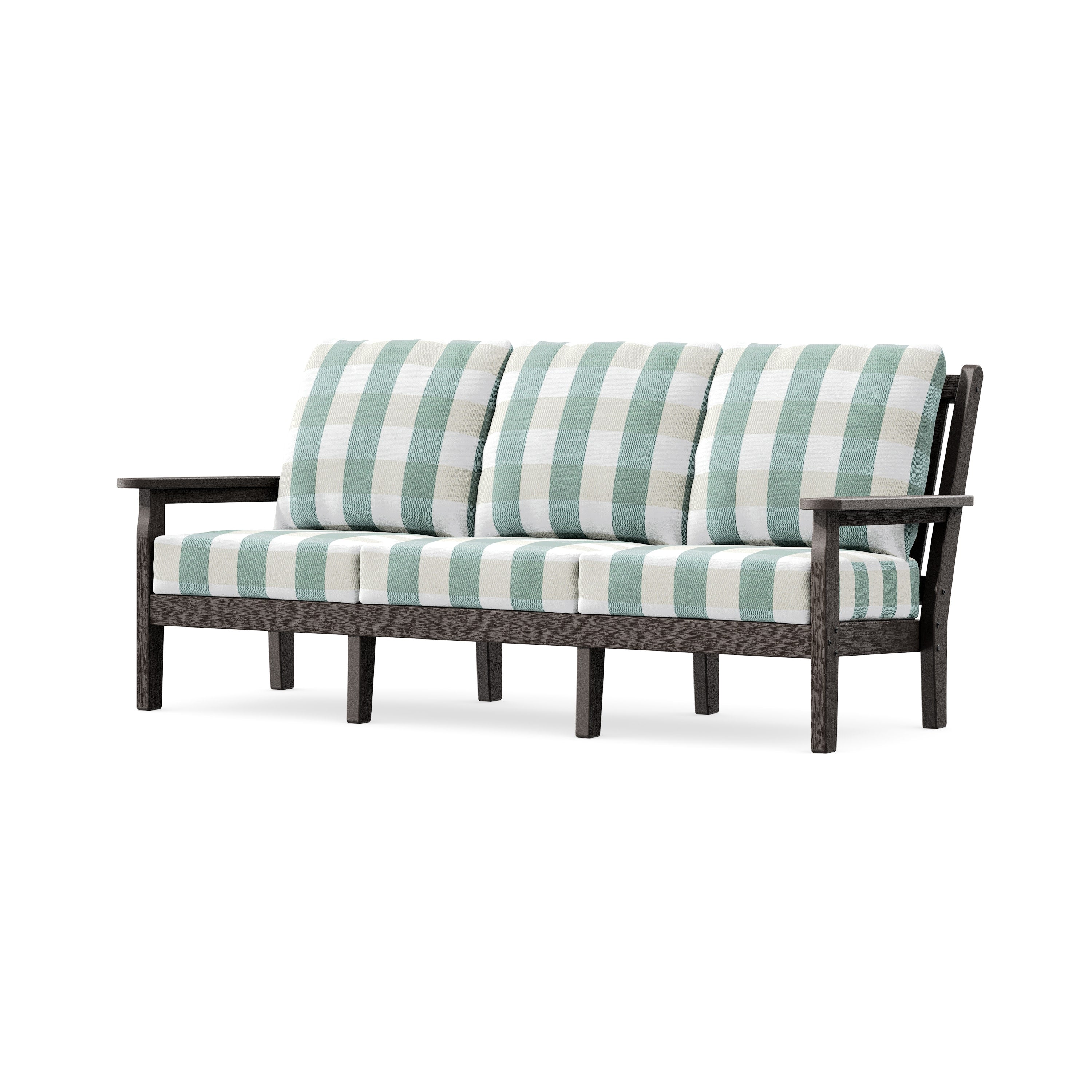 Chippendale Deep Seating Sofa in Vintage Coffee / Buffalo Plaid Glacier Spa