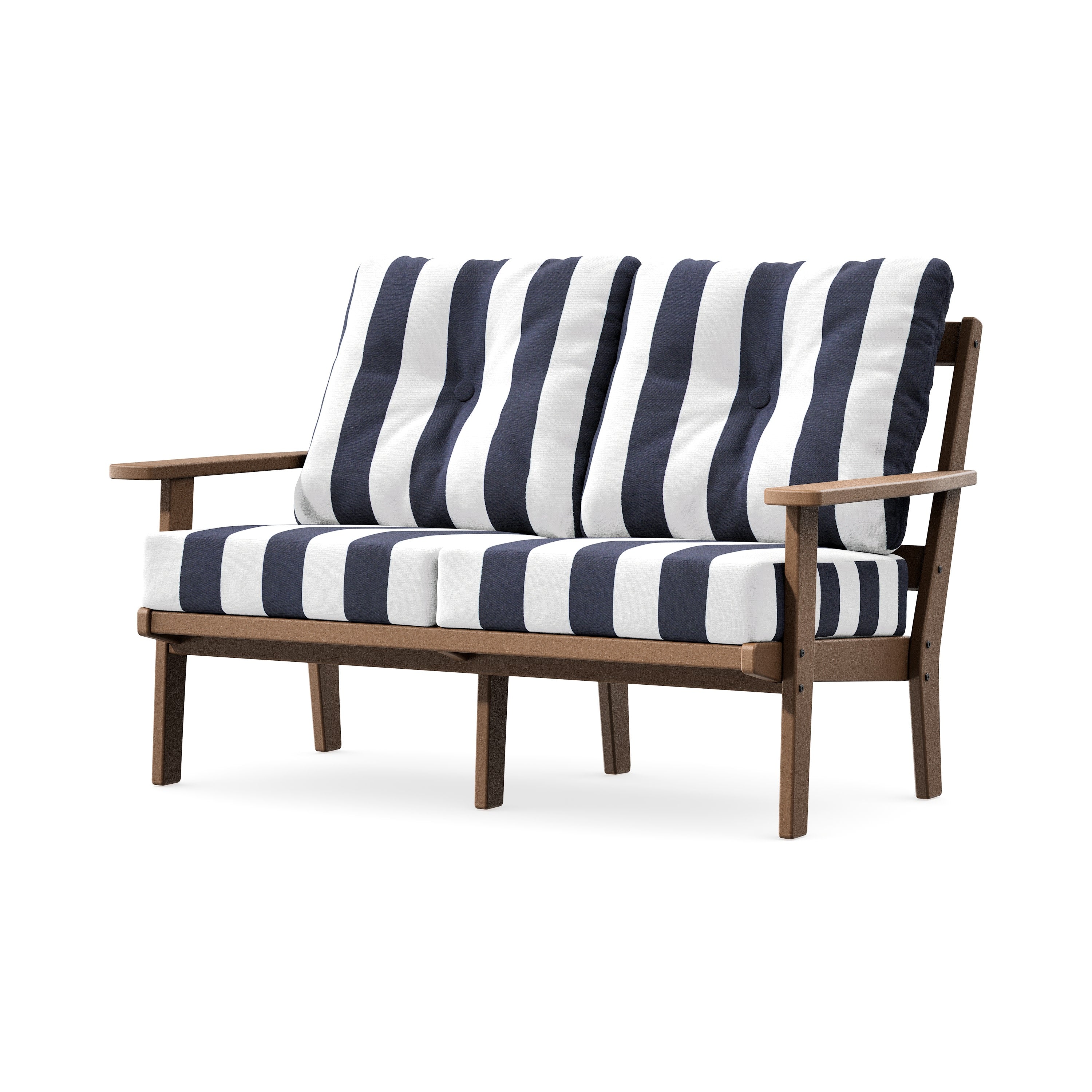Prairie Deep SeatingLoveseat in Teak / Cabana Stripe Navy