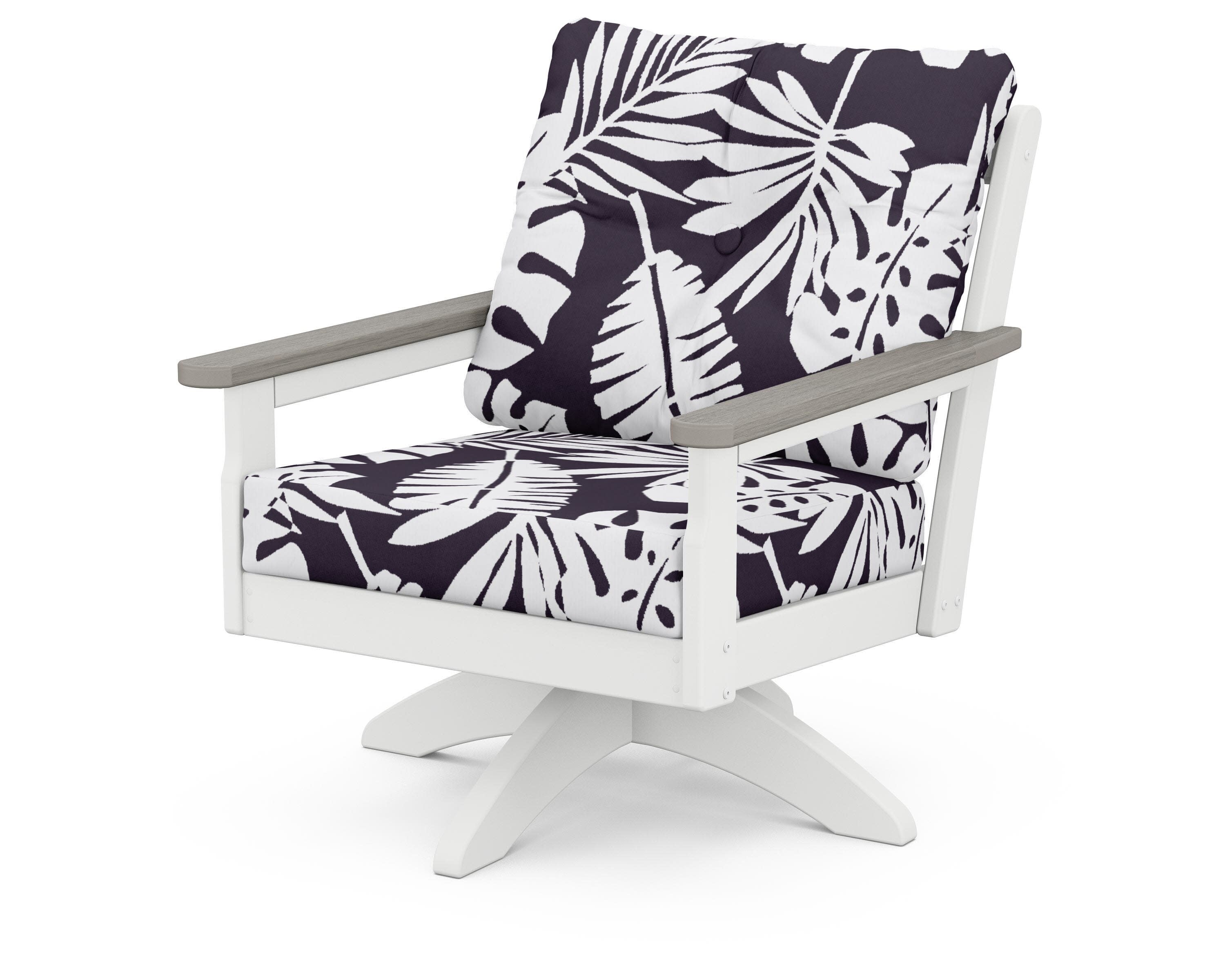 Vineyard Deep Seating Swivel Chair in White / Driftwood / Leaf Navy