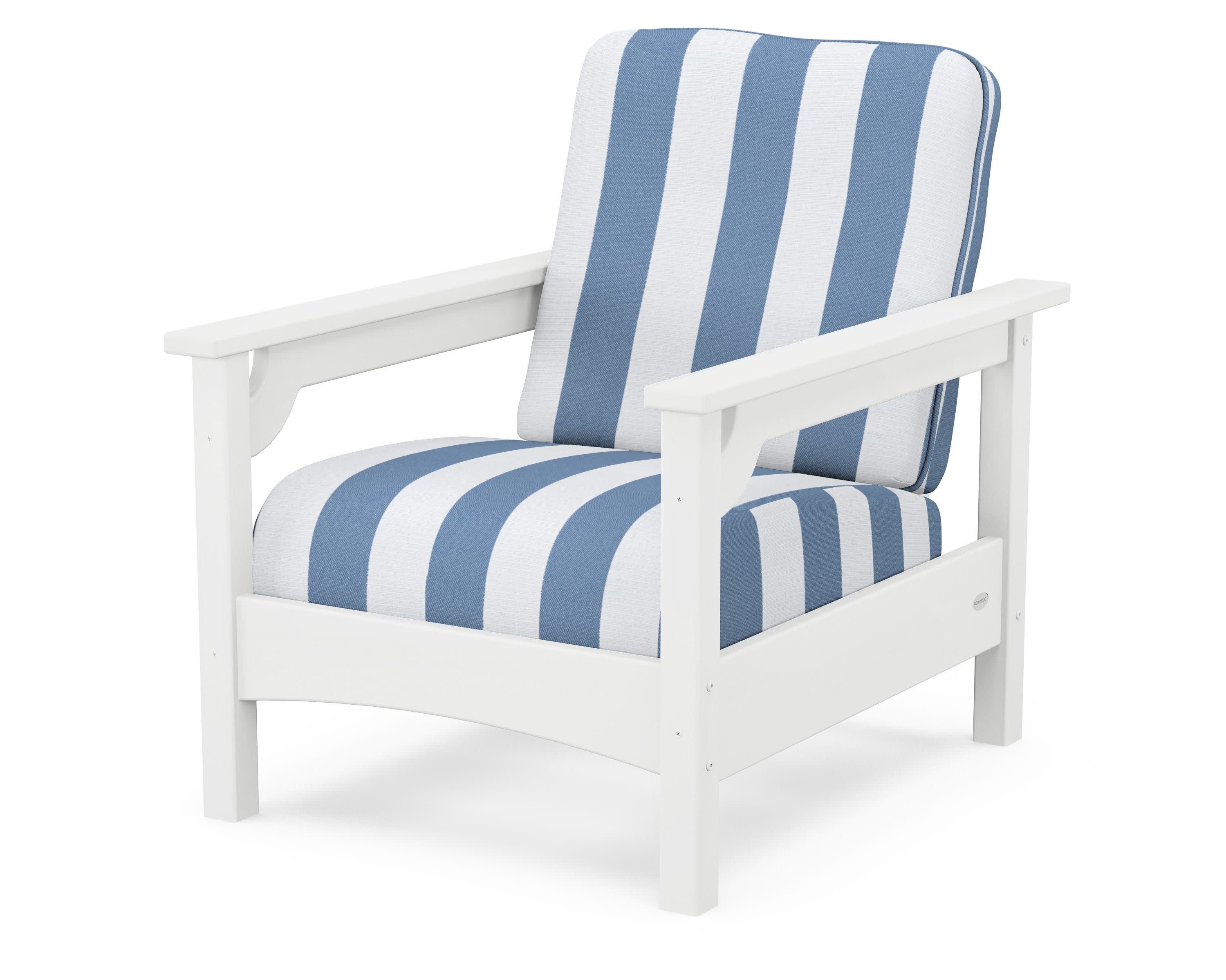 Club Chair in White / Cabana Stripe Sky Blue