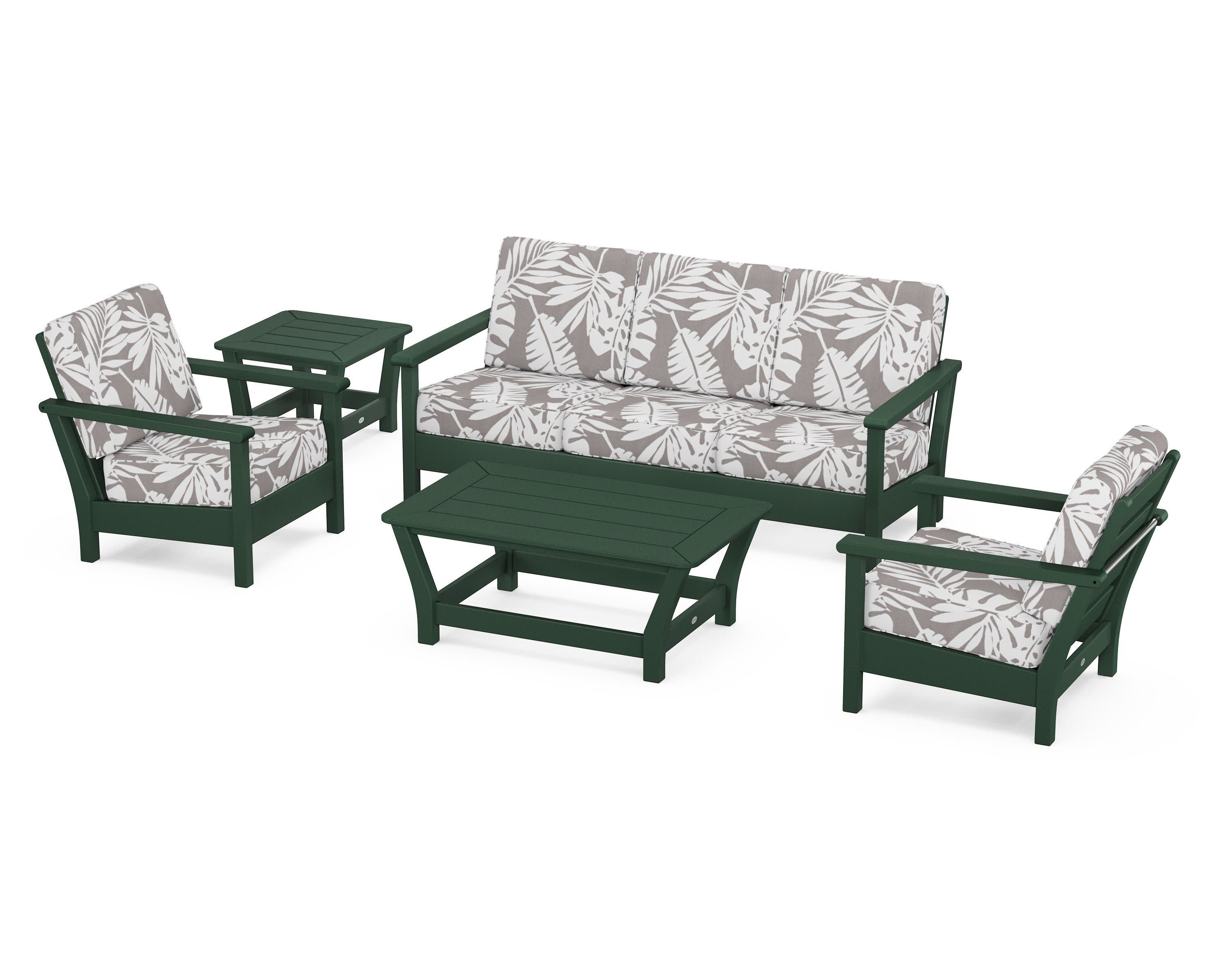 Harbour 5-Piece Deep Seating Set in Green / Leaf Grey Mist