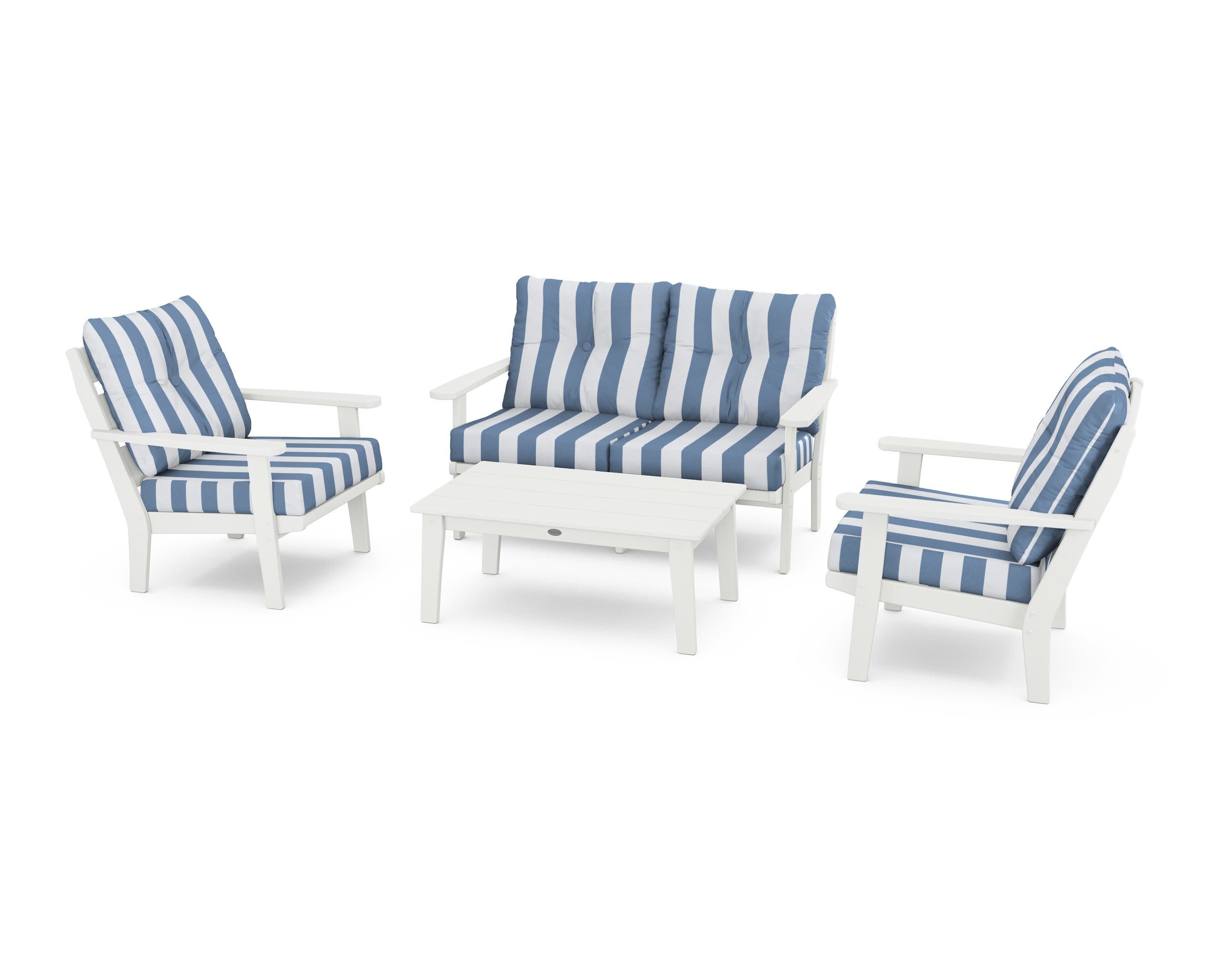Lakeside 4-Piece Deep Seating Set in Vintage White / Cabana Stripe Sky Blue