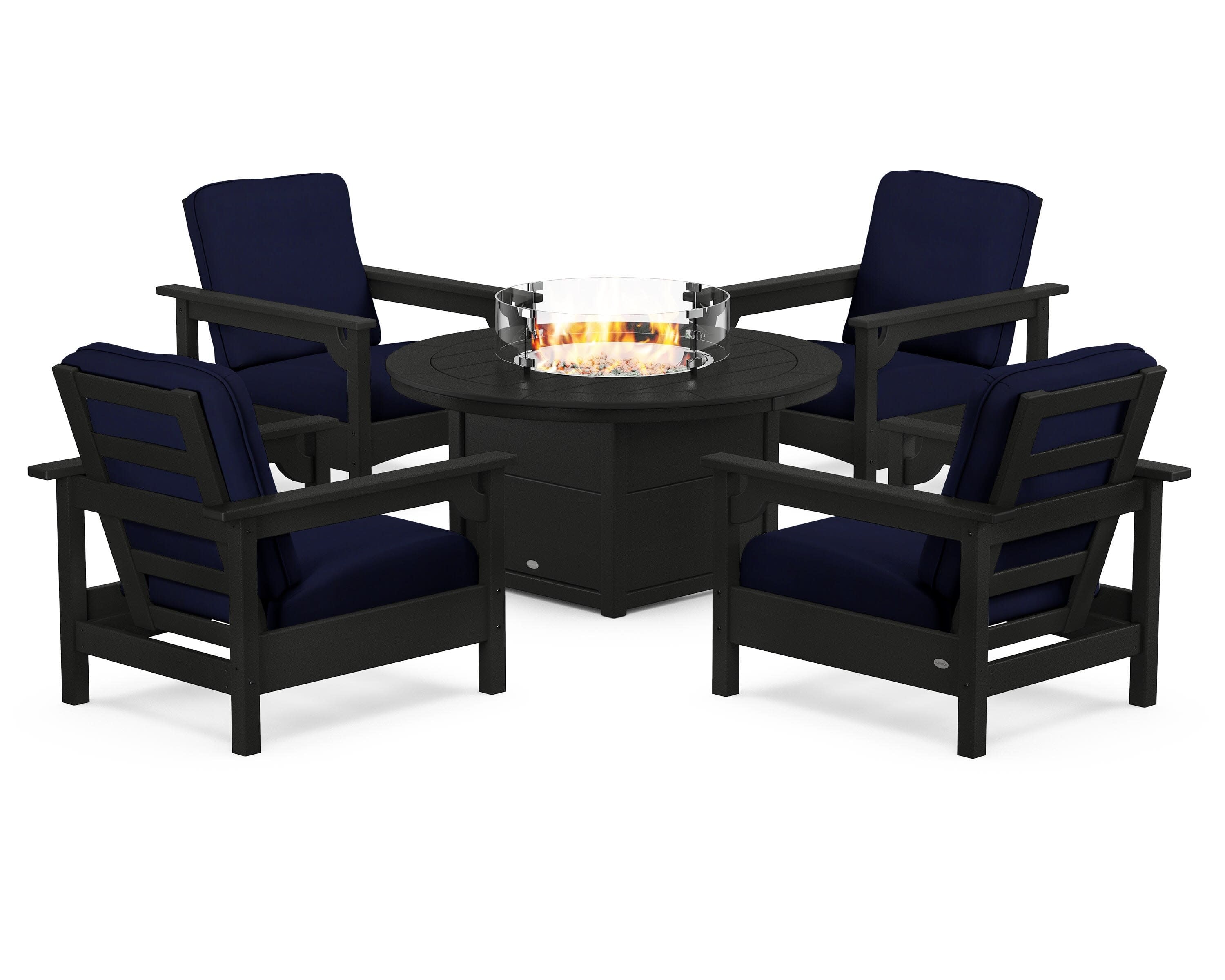 Club 5-Piece Conversation Set with Fire Pit Table in Black / Navy