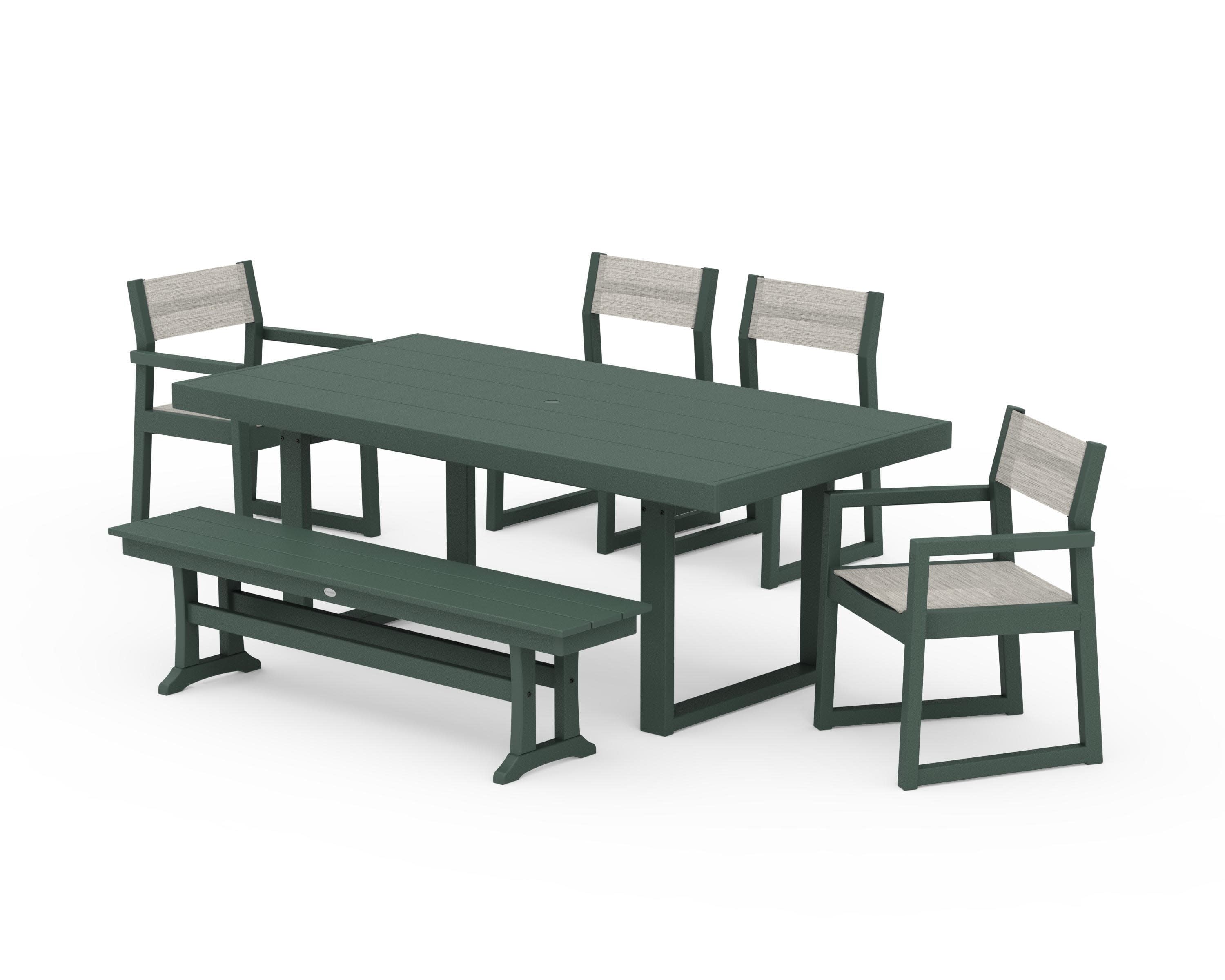 EDGE Sling 6-Piece Dining Set with Bench in Green / Birch Sling