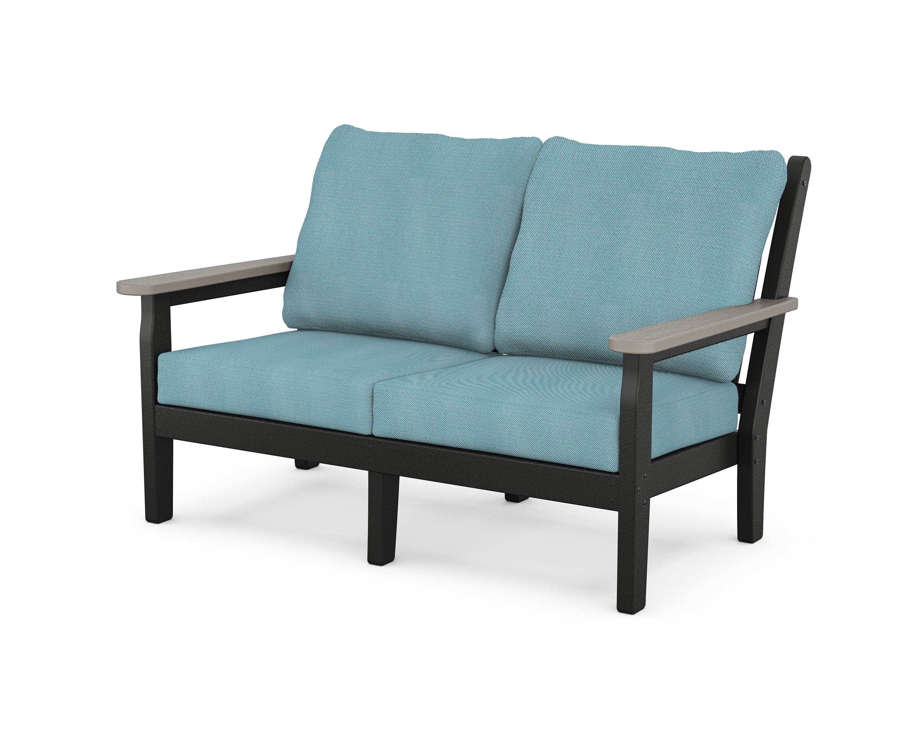 Chippendale Deep Seating Loveseat in Black / Driftwood / Lattice Sky Blue