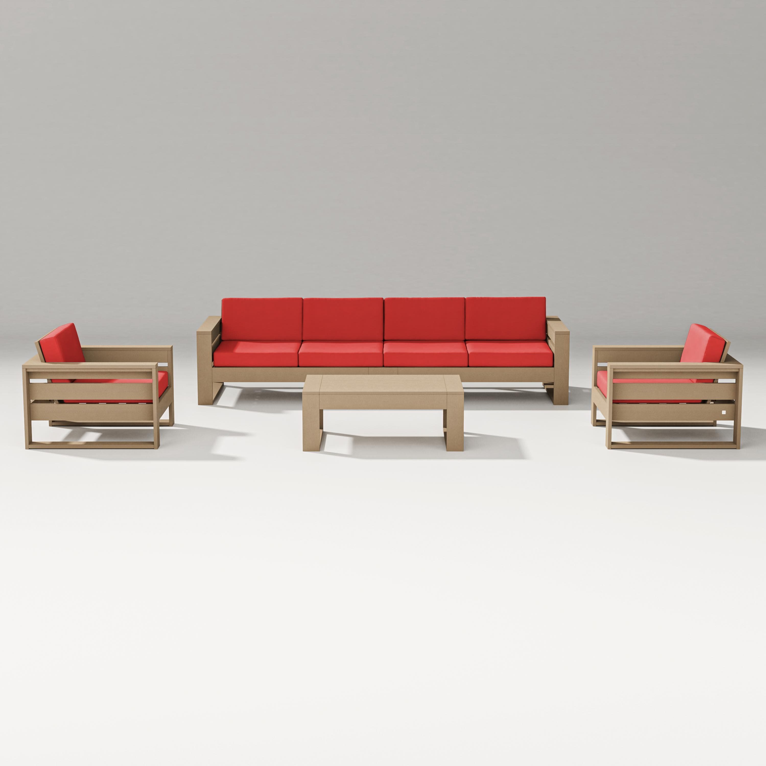 Latitude 5-Piece Lounge Sofa Set in Vintage Sahara / Crimson Linen
