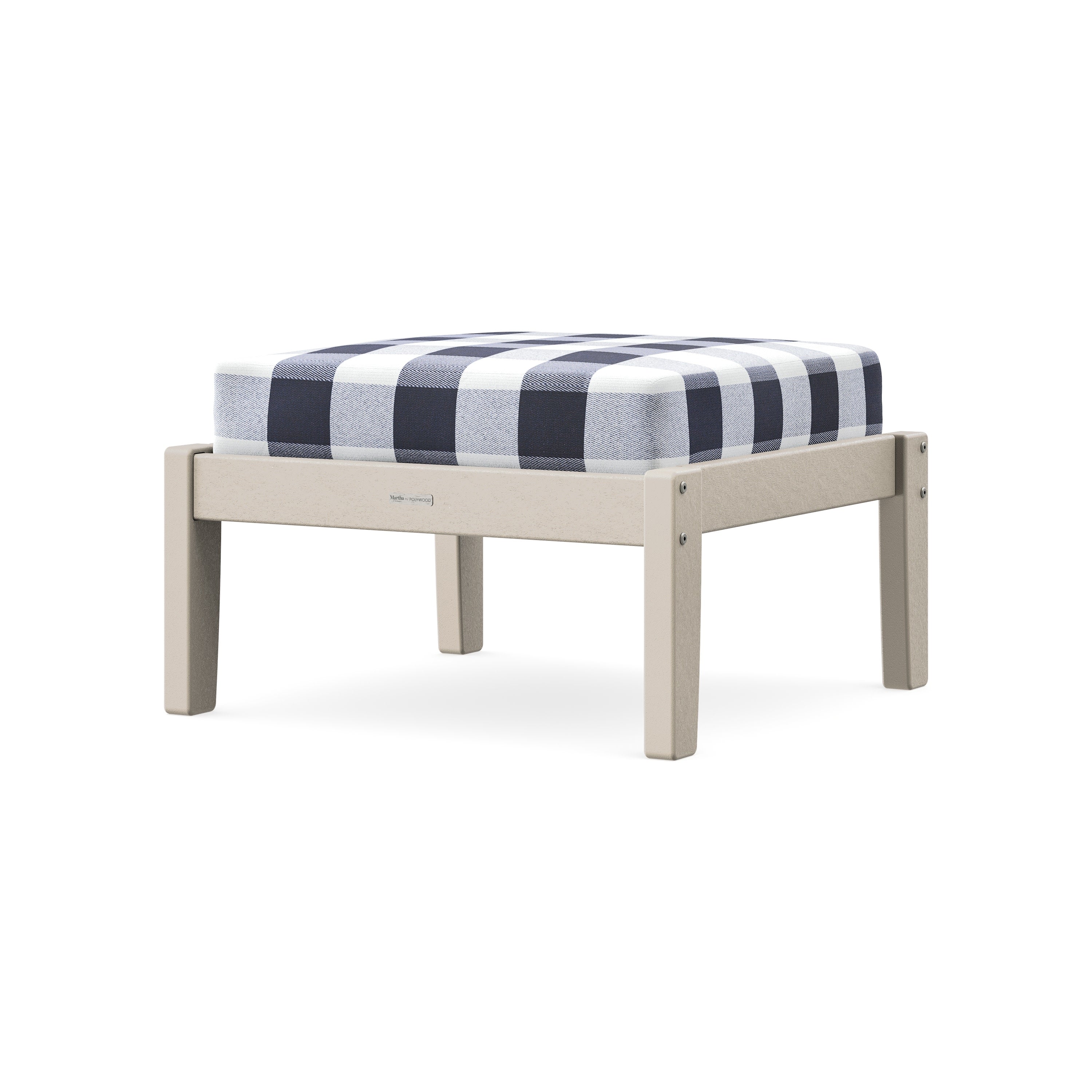 Chinoiserie Deep Seating Ottoman in Sand / Buffalo Plaid Navy