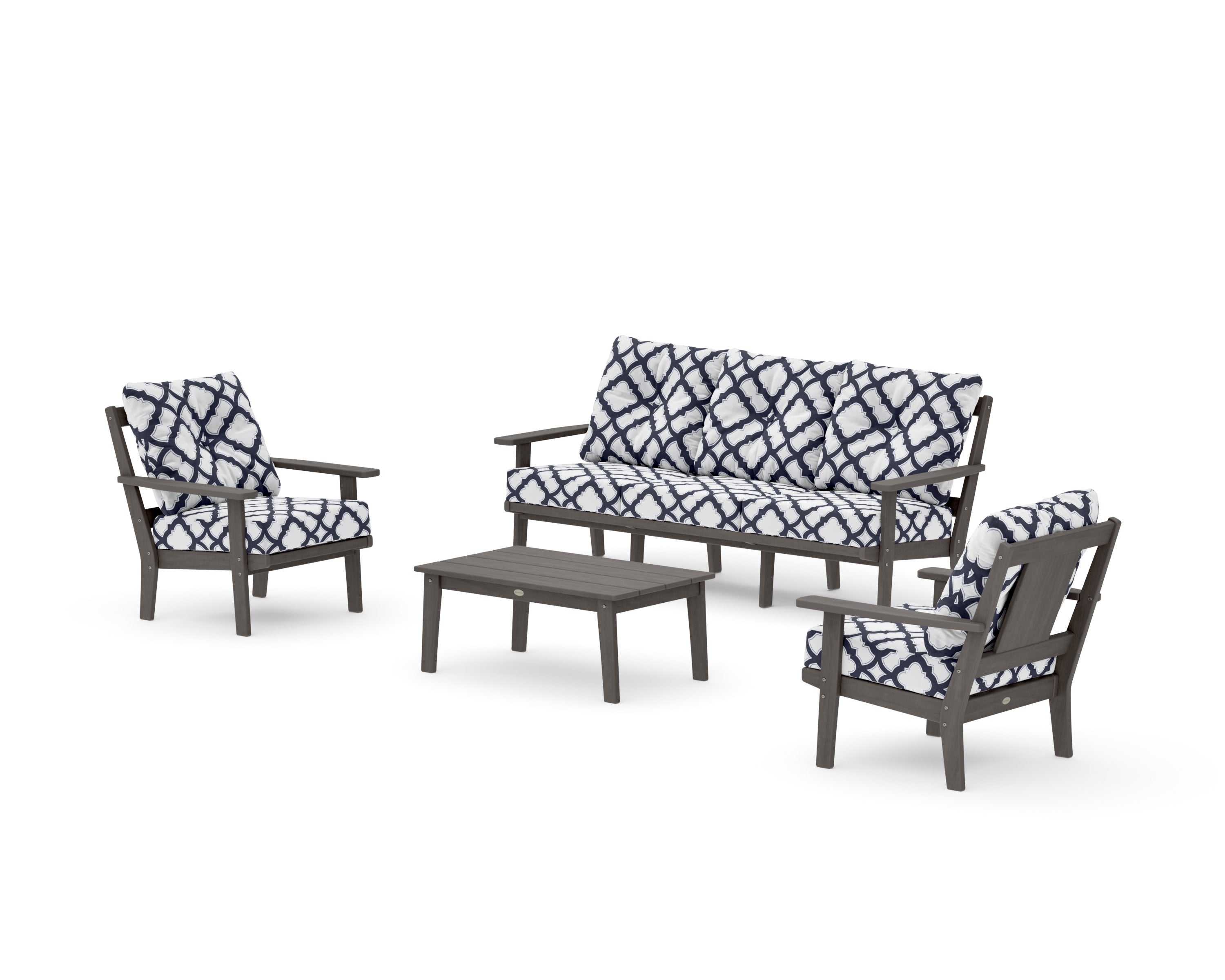 Prairie 4-Piece Deep Seating Set with Sofa in Driftwood / Trellis Navy