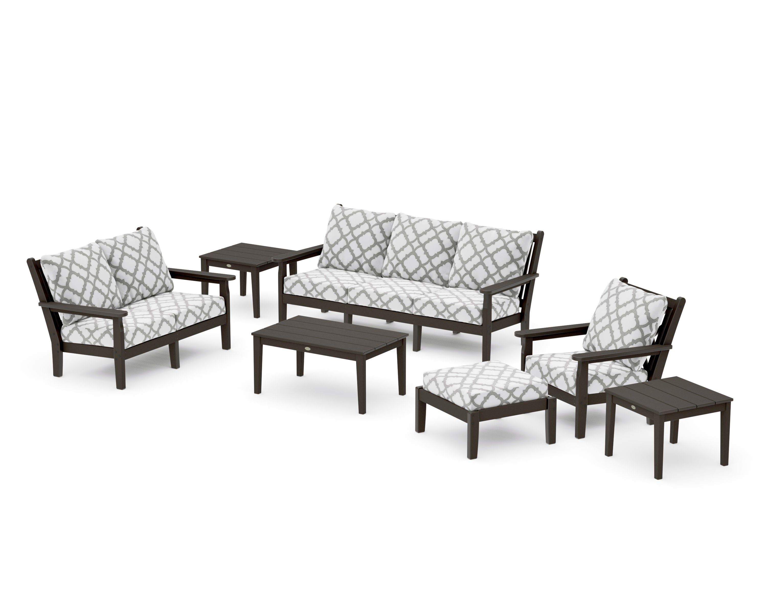 Chippendale 7-Piece Deep Seating Set in Vintage Coffee / Trellis Grey Mist