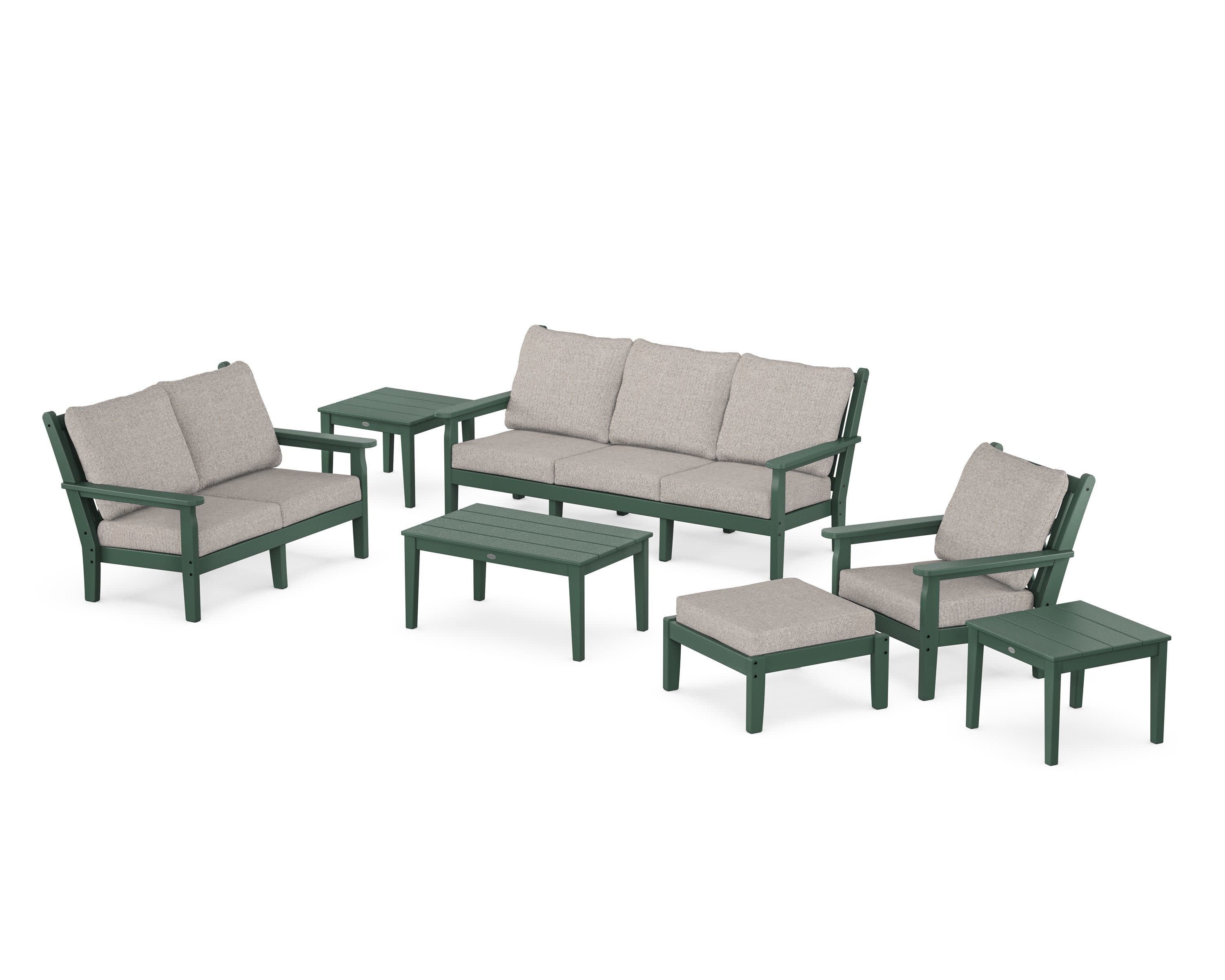 Chippendale 7-Piece Deep Seating Set in Green / Weathered Tweed