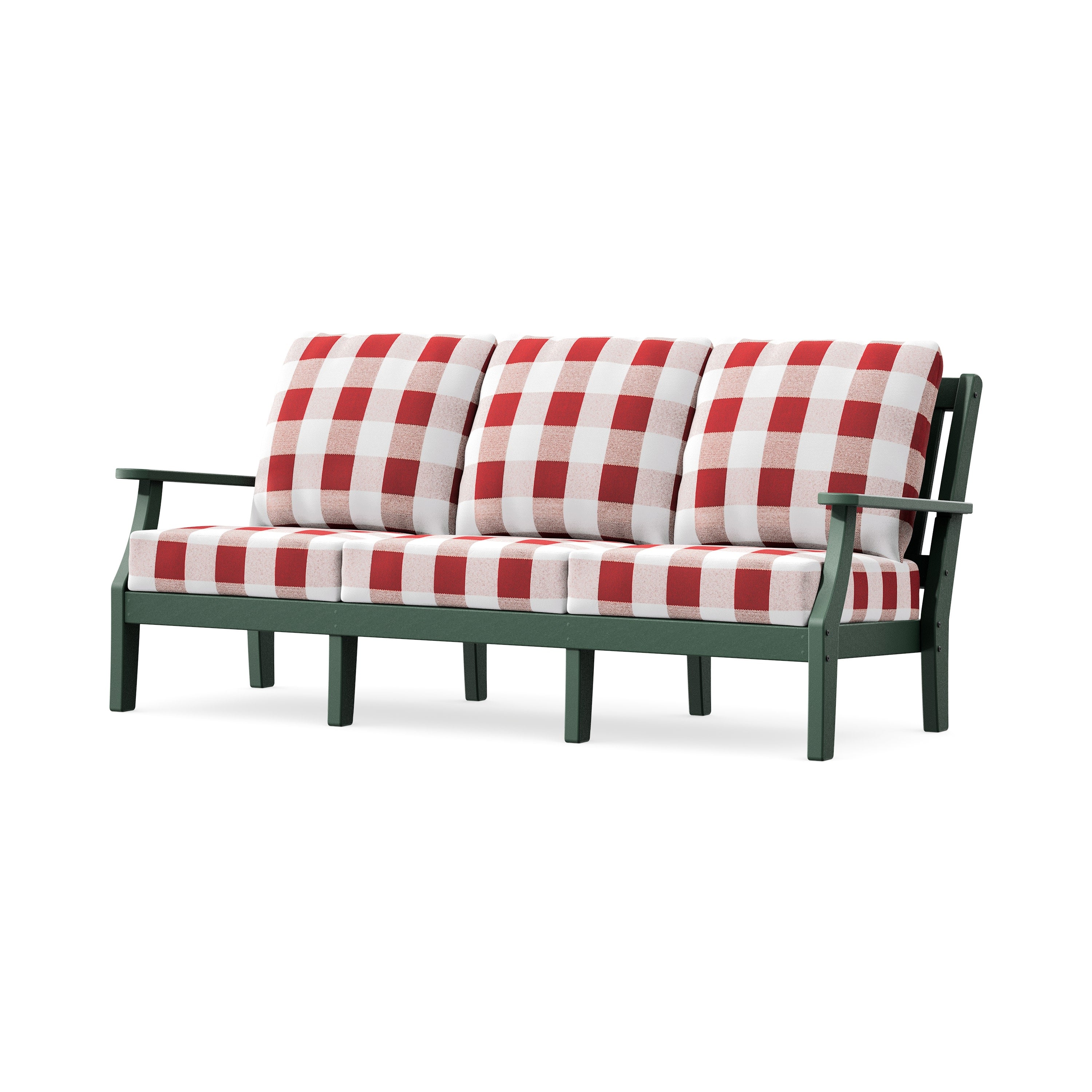 Chinoiserie Deep Seating Sofa in Green / Buffalo Plaid Crimson