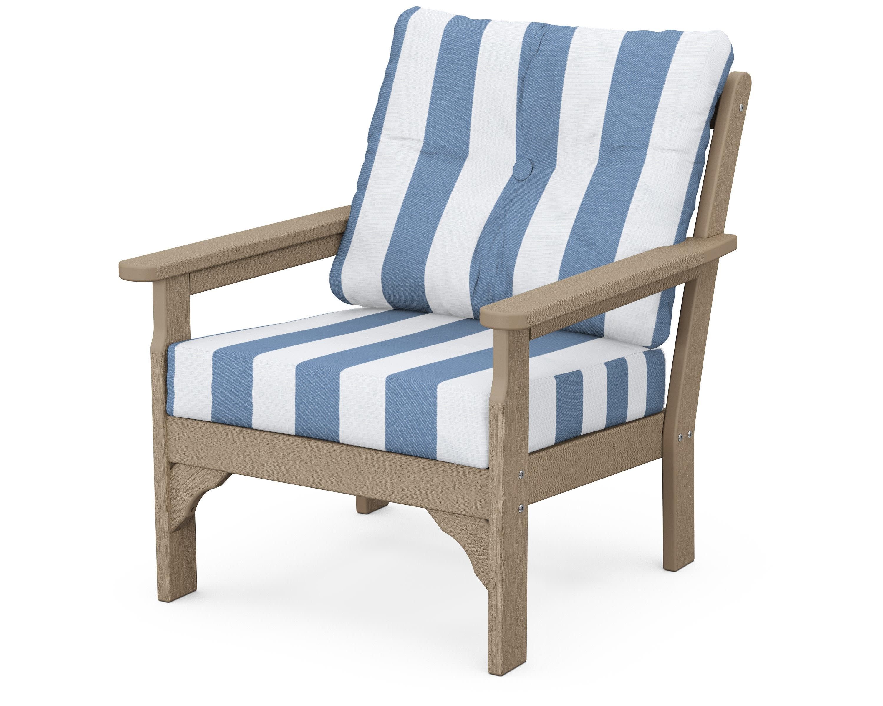 Vineyard Deep Seating Chair in Vintage Sahara / Cabana Stripe Sky Blue