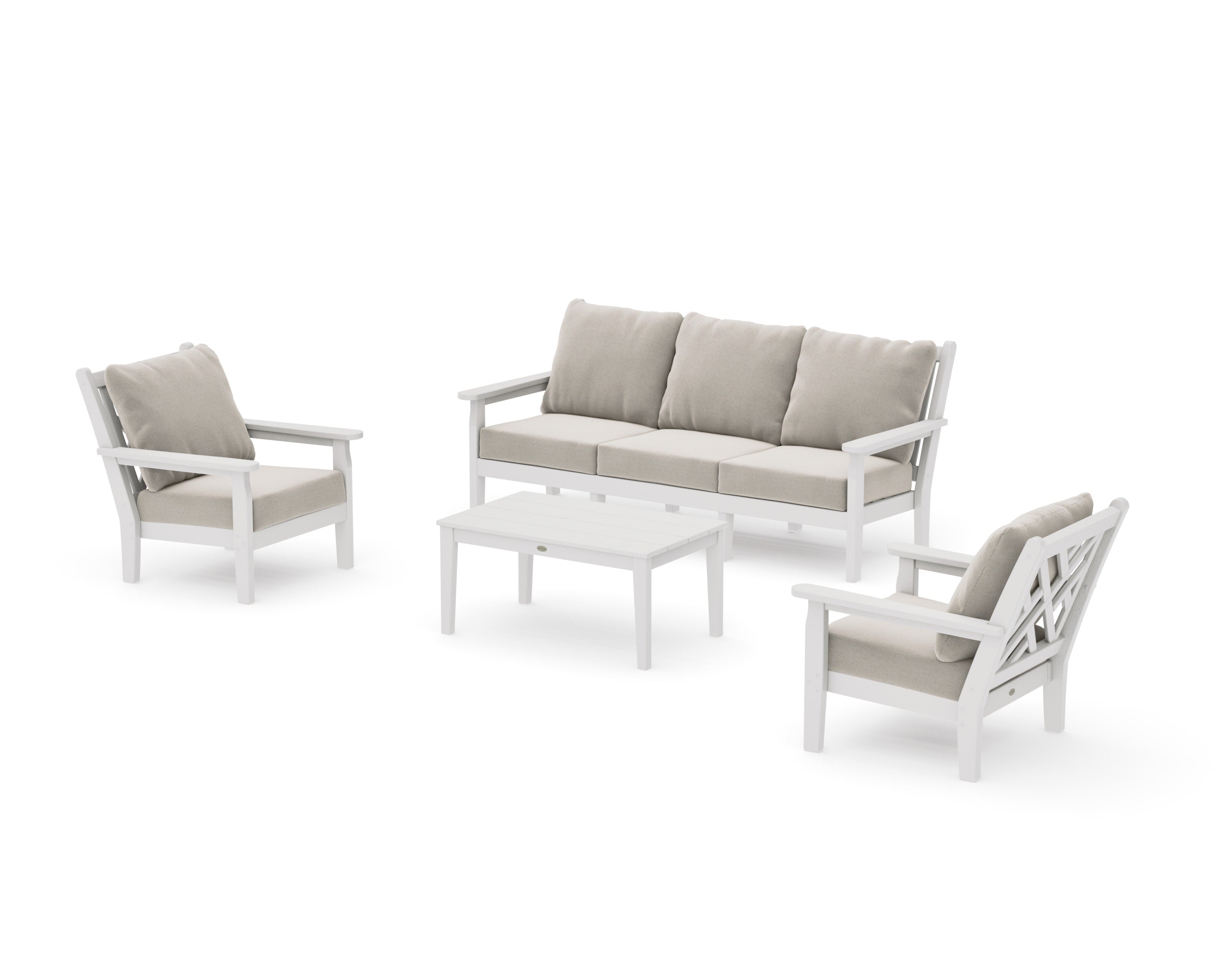 Chippendale 4-Piece Deep Seating Set with Sofa in Vintage White / Dune Burlap