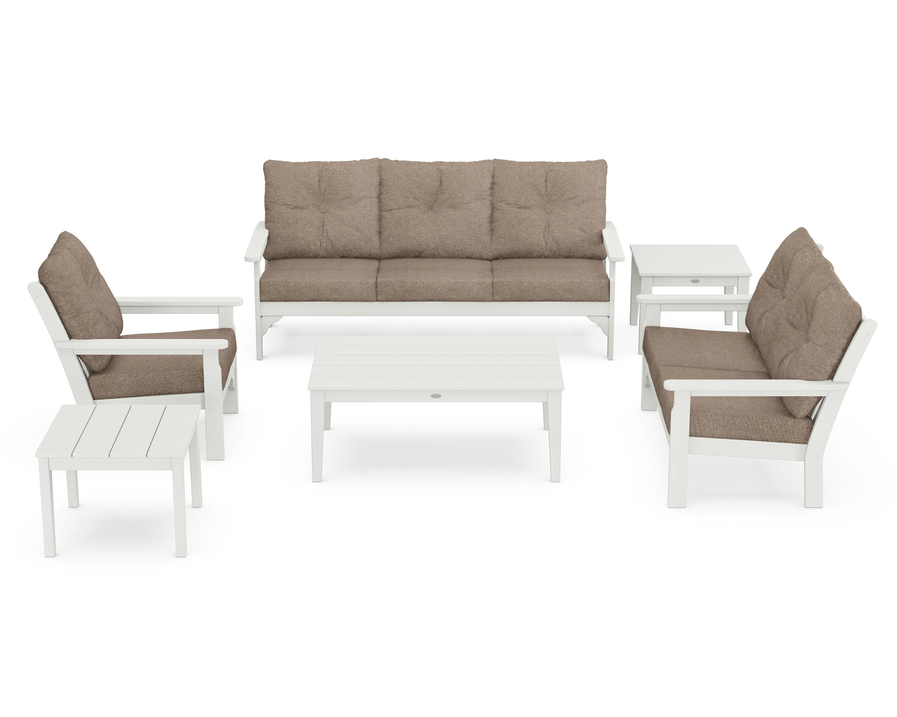 Vineyard 6-Piece Deep Seating Set in Vintage White / Spiced Burlap