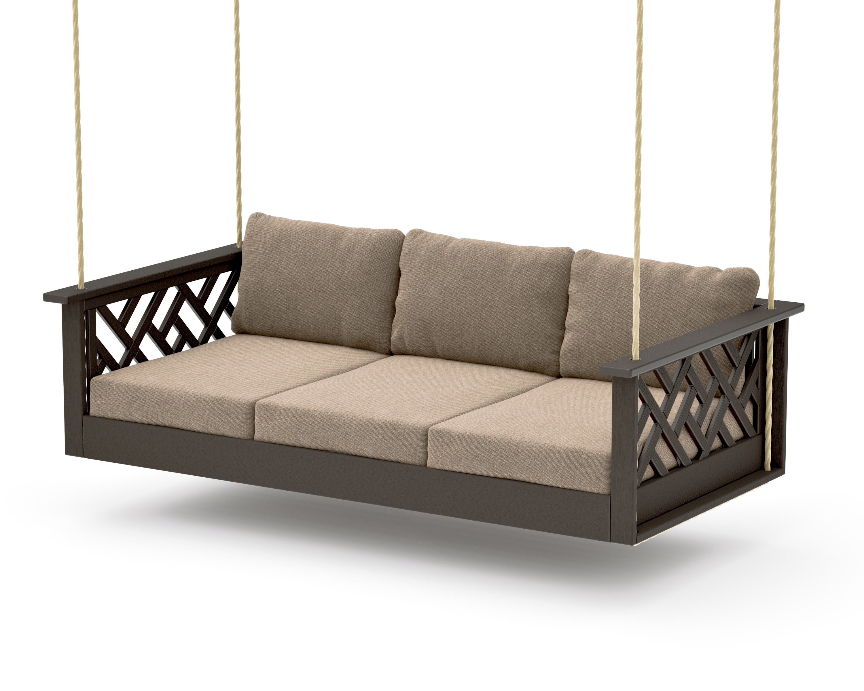Chippendale Daybed Swing in Vintage Coffee / Spiced Burlap