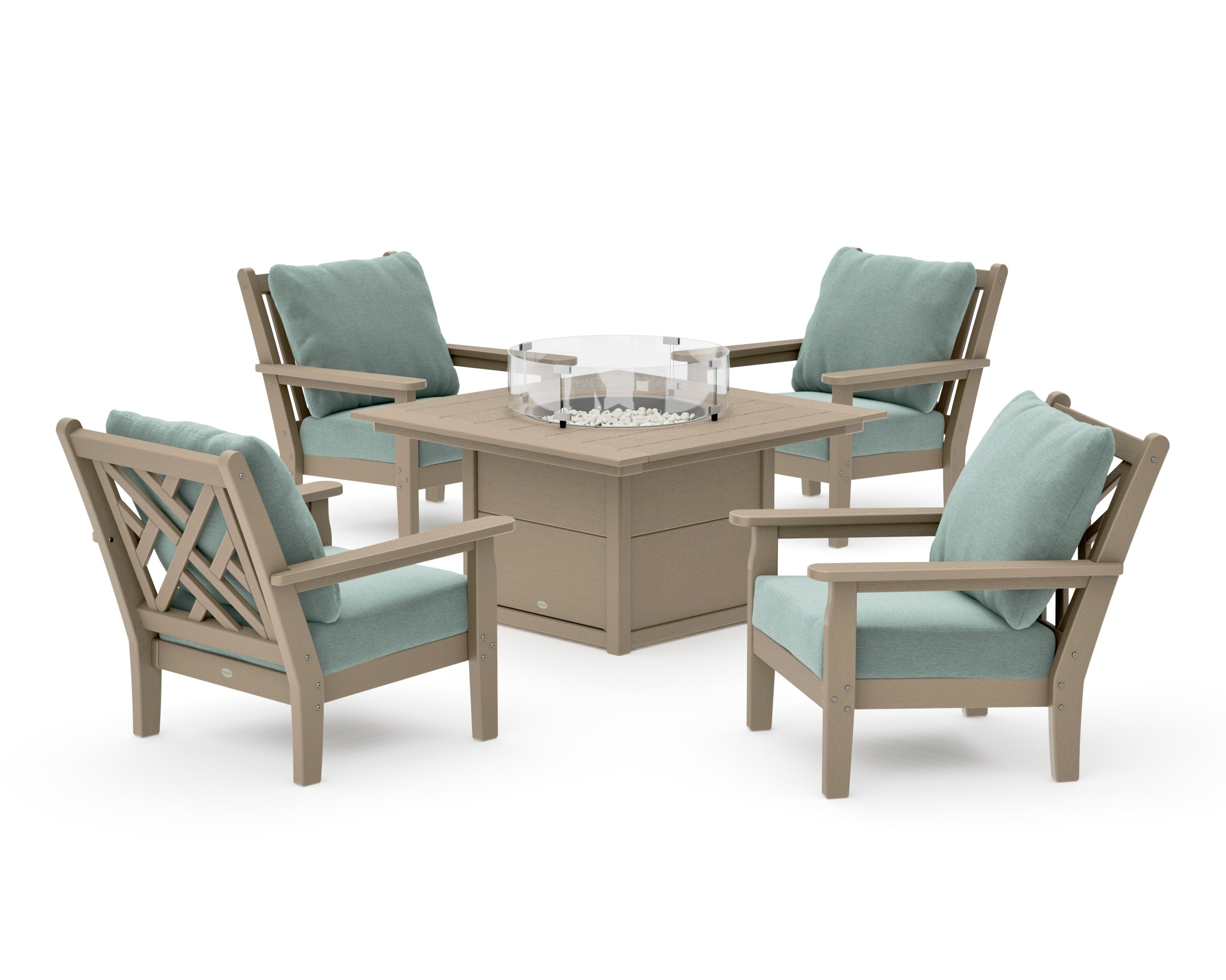 Chippendale 5-Piece Deep Seating Set with Fire Pit Table in Vintage Sahara / Glacier Spa