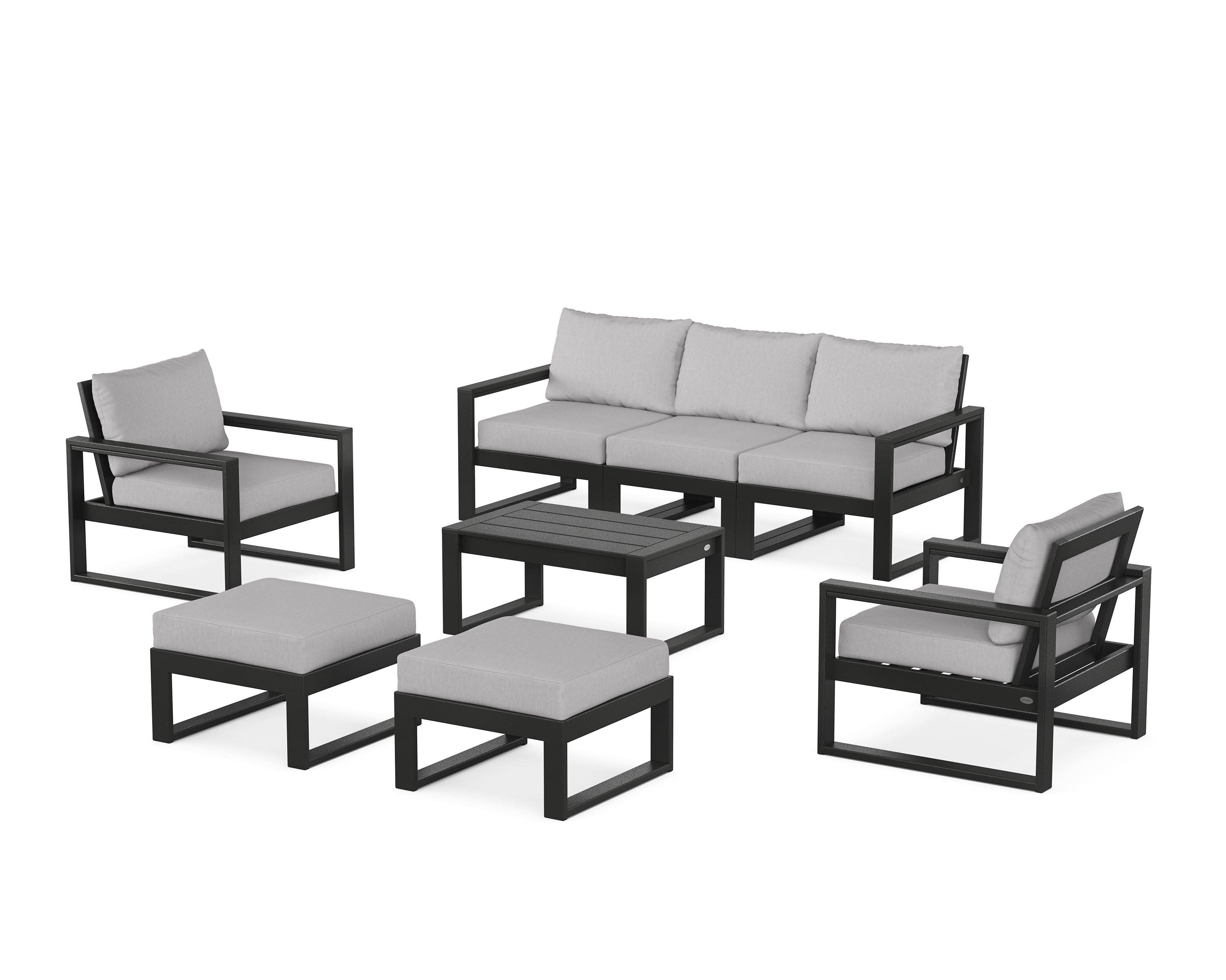EDGE Sectional 8-Piece Lounge Sofa Set in Black / Granite