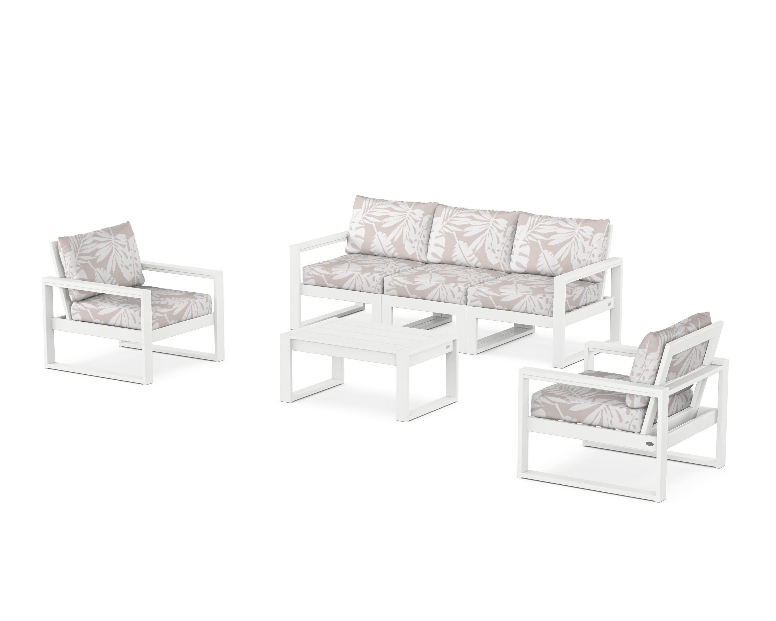 EDGE Sectional 4-Piece Deep Seating Set with Sofa in White / Leaf Dune Burlap