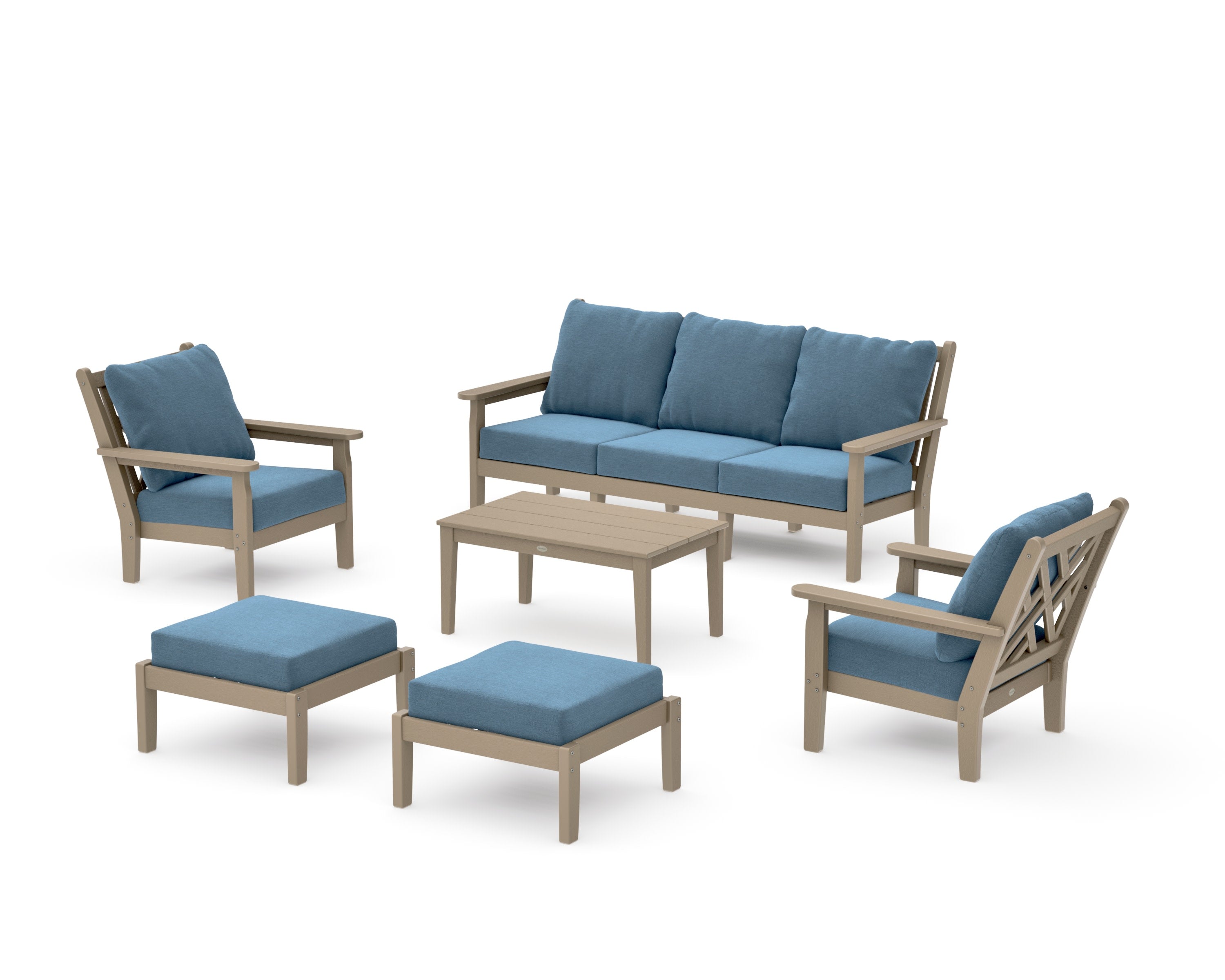 Chippendale 6-Piece Lounge Sofa Set in Vintage Sahara / Sky Blue