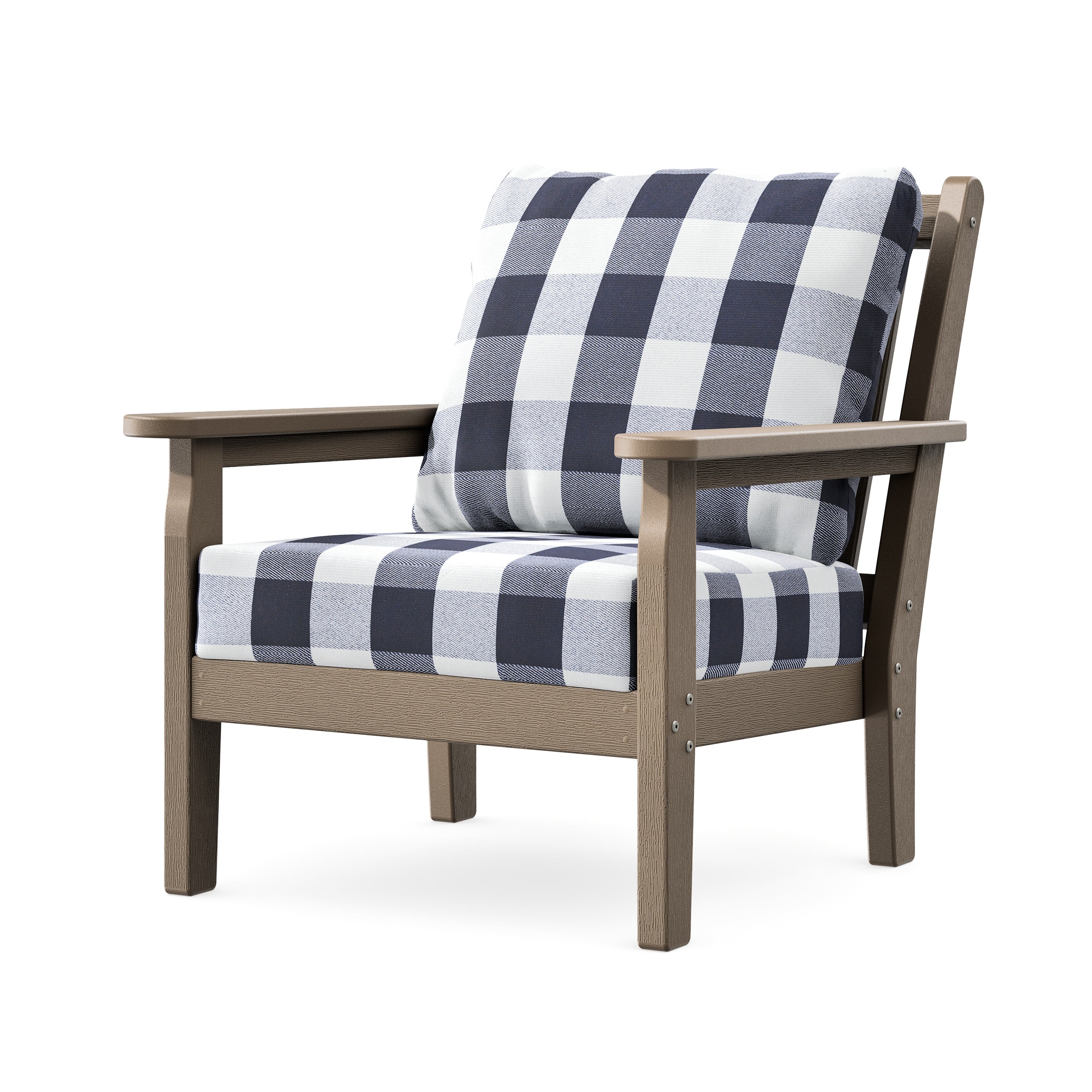 Chippendale Deep Seating Chair in Vintage Sahara / Buffalo Plaid Navy