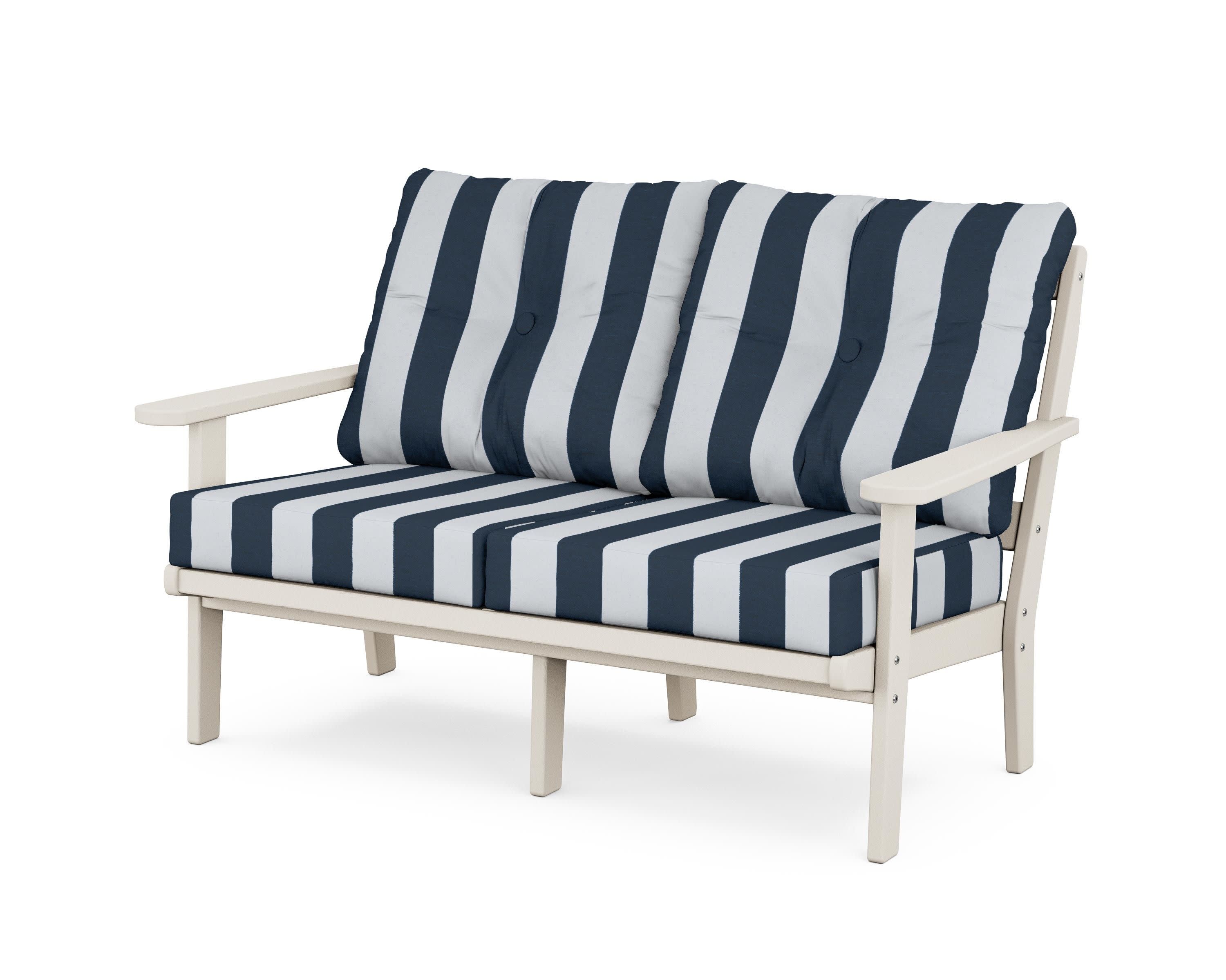 Mission Deep SeatingLoveseat in Sand / Cabana Stripe Marine Indigo