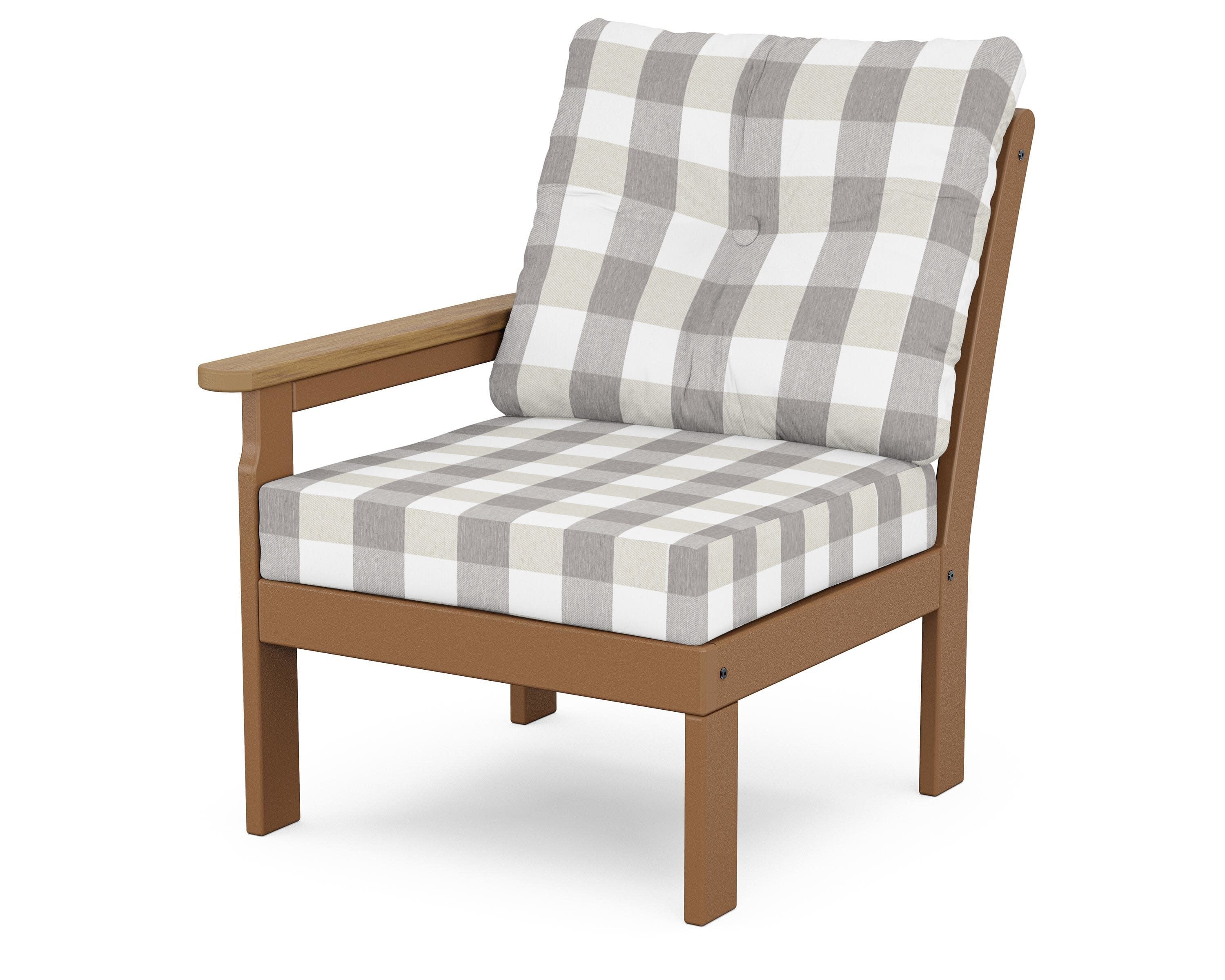 Vineyard Modular Left Arm Chair in Teak / Natural / Buffalo Plaid Grey Mist