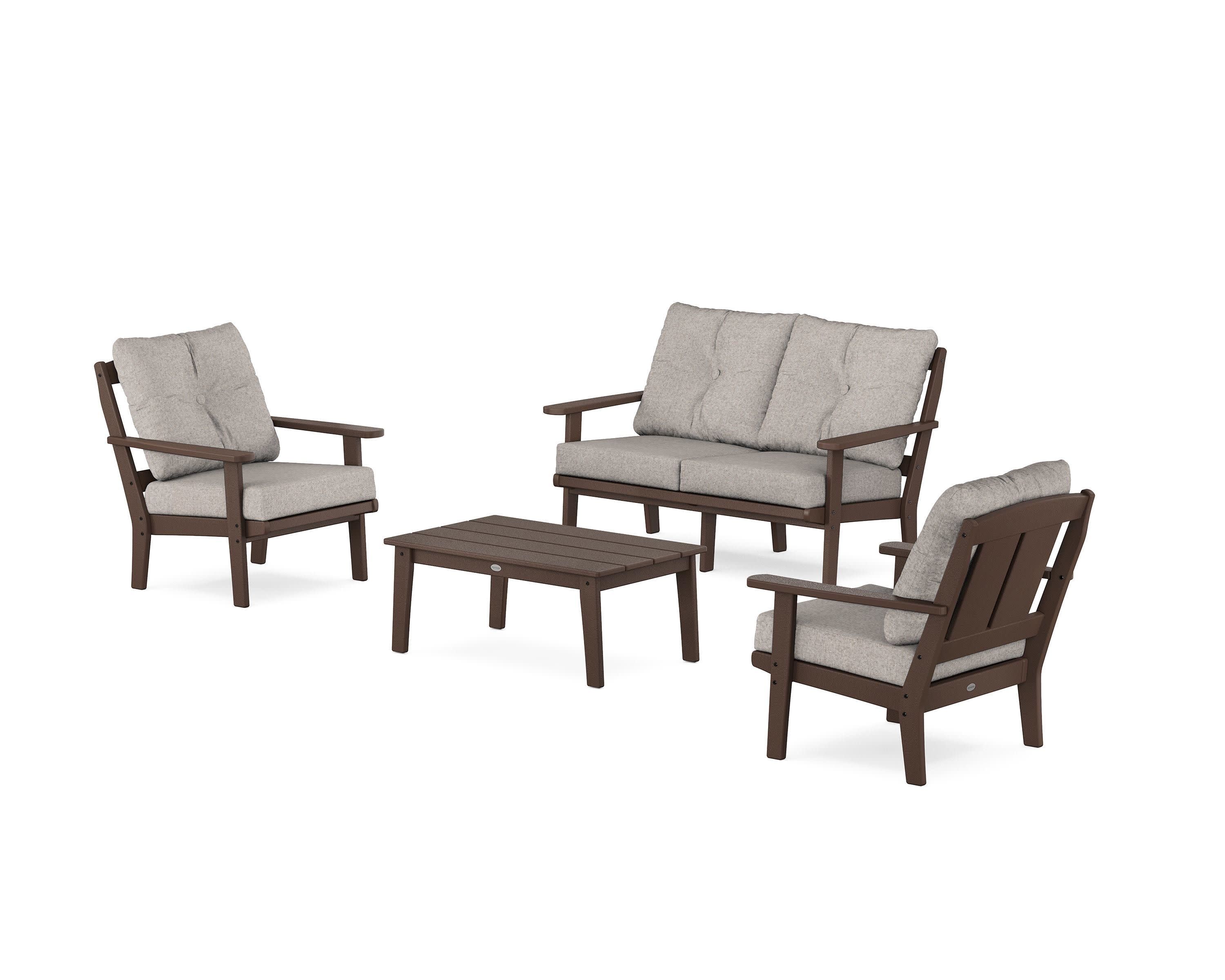 Mission 4-Piece Deep Seating Set with Loveseat in Mahogany / Weathered Tweed