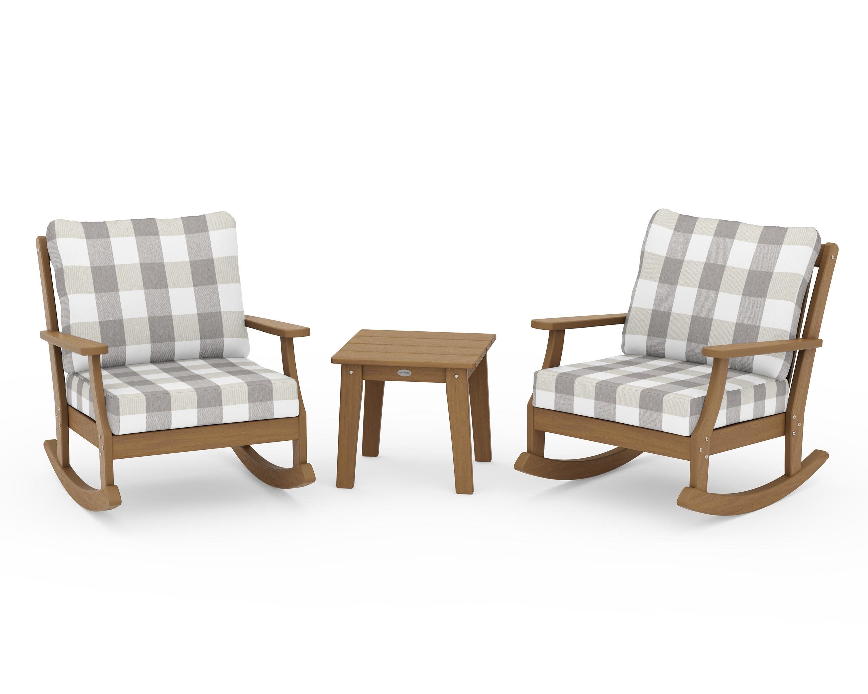 Braxton 3-Piece Deep Seating Rocker Set in Natural / Buffalo Plaid Grey Mist
