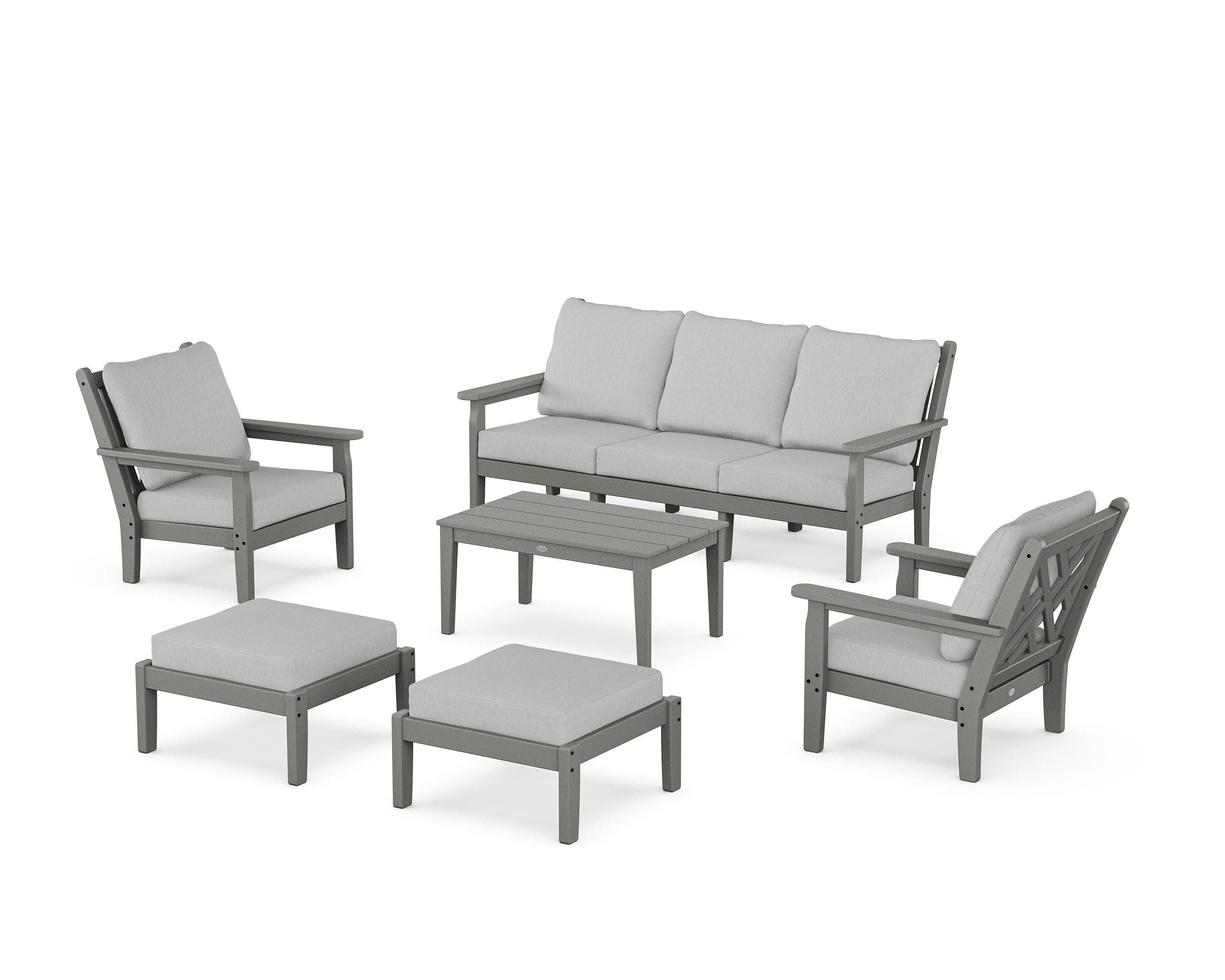 Chippendale 6-Piece Lounge Sofa Set in Slate Grey / Granite