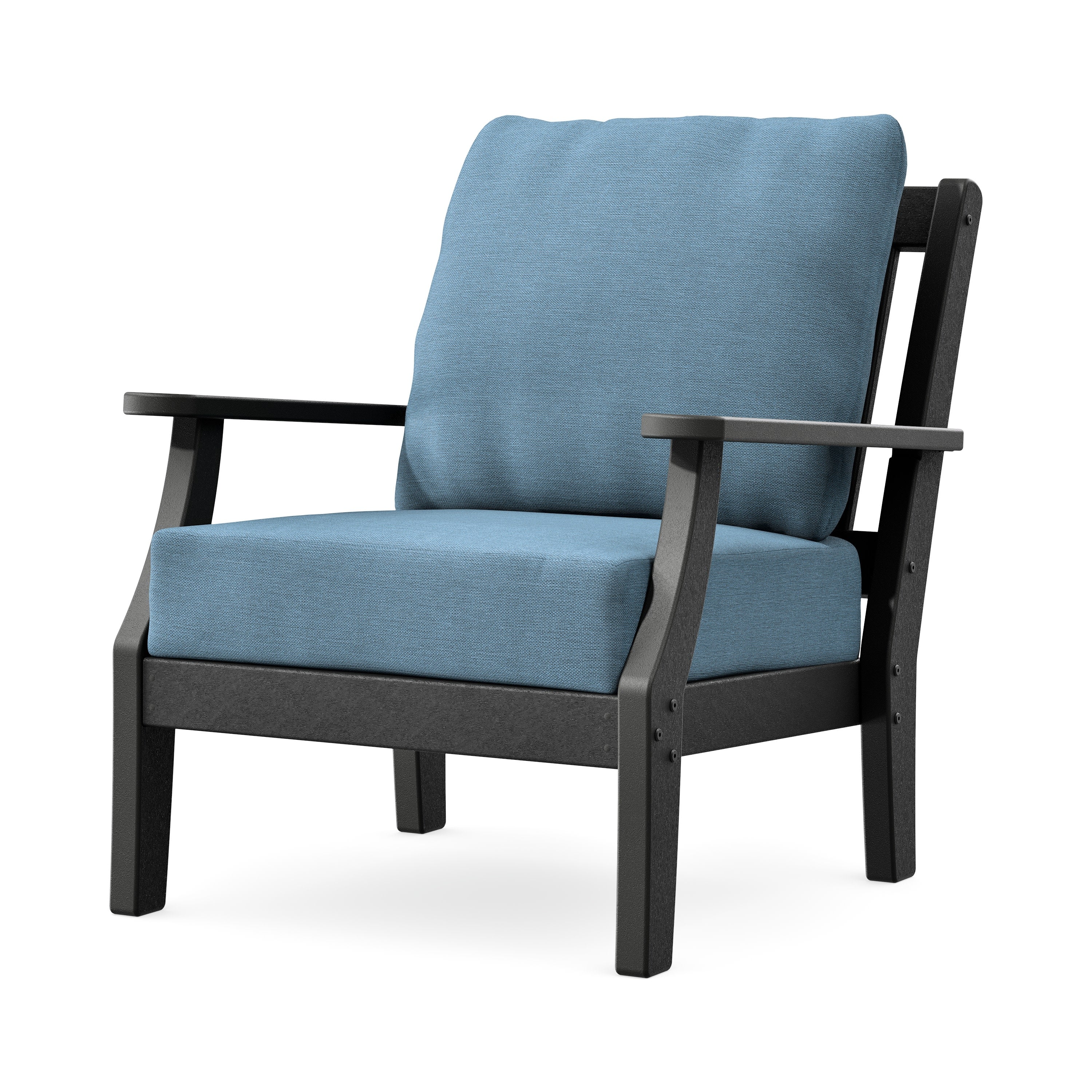 Chinoiserie Deep Seating Chair in Black / Sky Blue